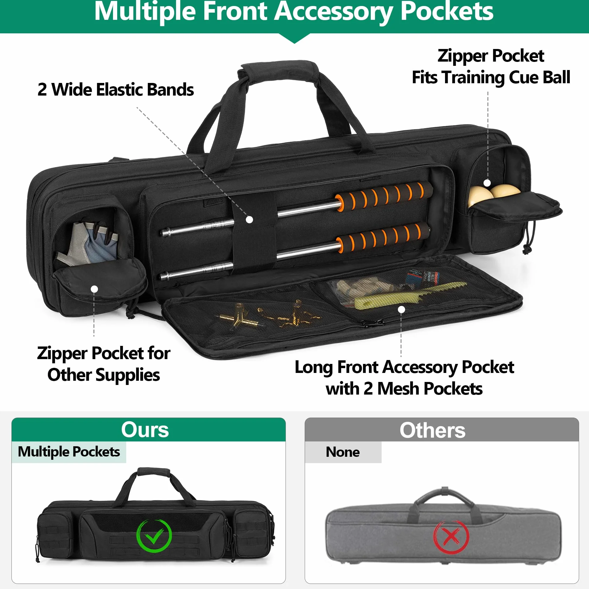 Rexmica Funda para Tacos de Billar, Bolsa de Transporte con Asa y Correa de Hombro Desmontable