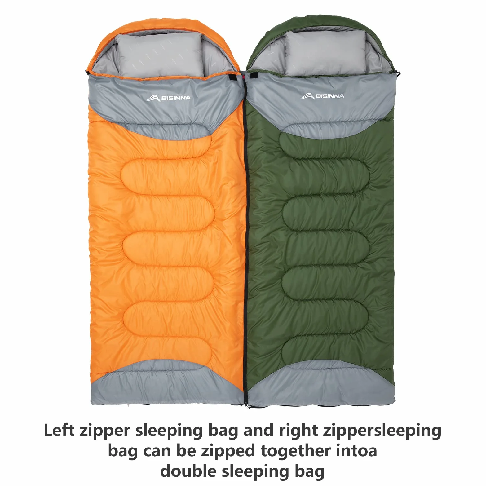 BISINNA Saco de Dormir con Almohada - 4 Estaciones, Ligero, Impermeable, cálido, Saco de Dormir con un Saco de compresión para Adultos, Camping