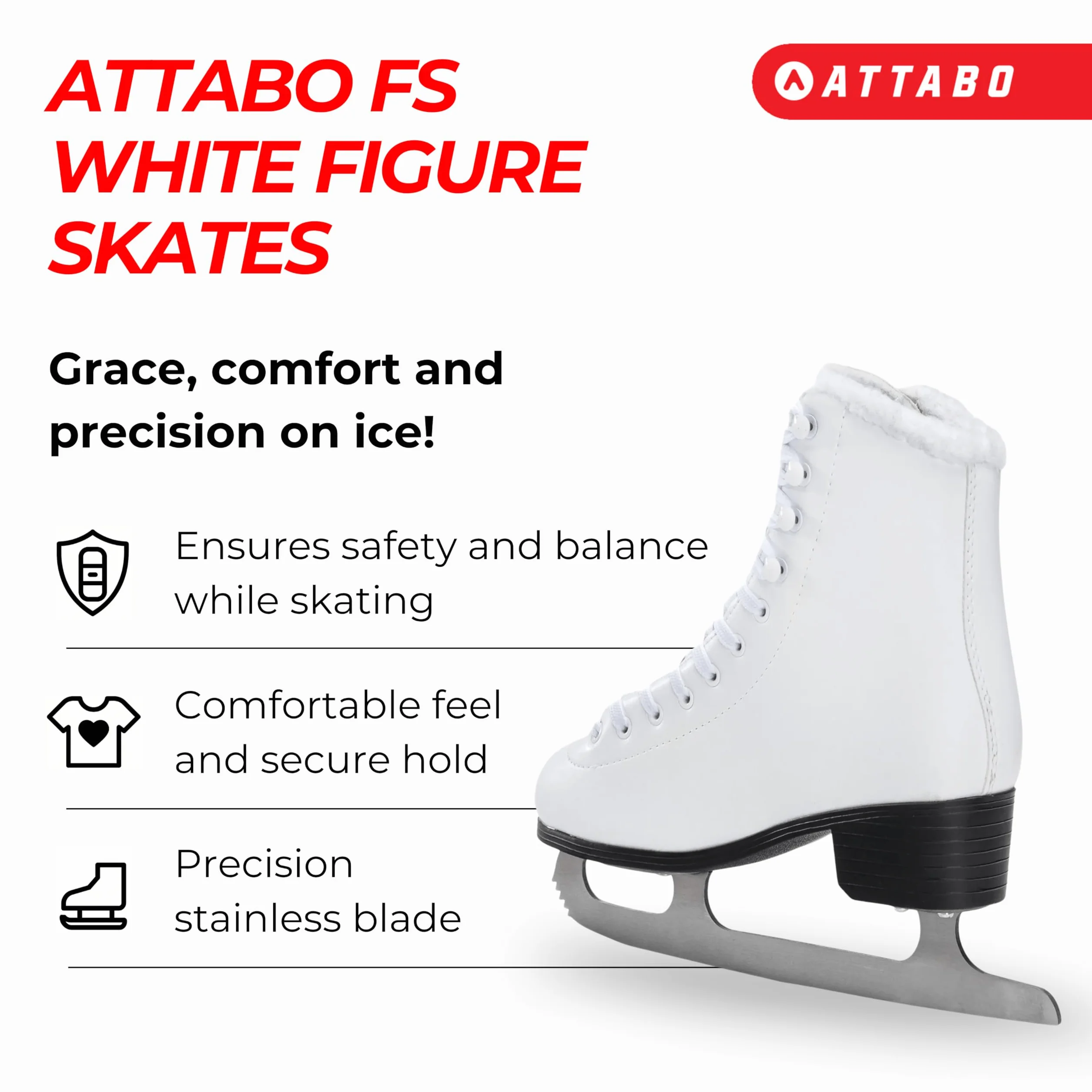 ATTABO Patines Artísticos de Hielo Mujeres 36-41 EU Acero Inoxidable Blanco