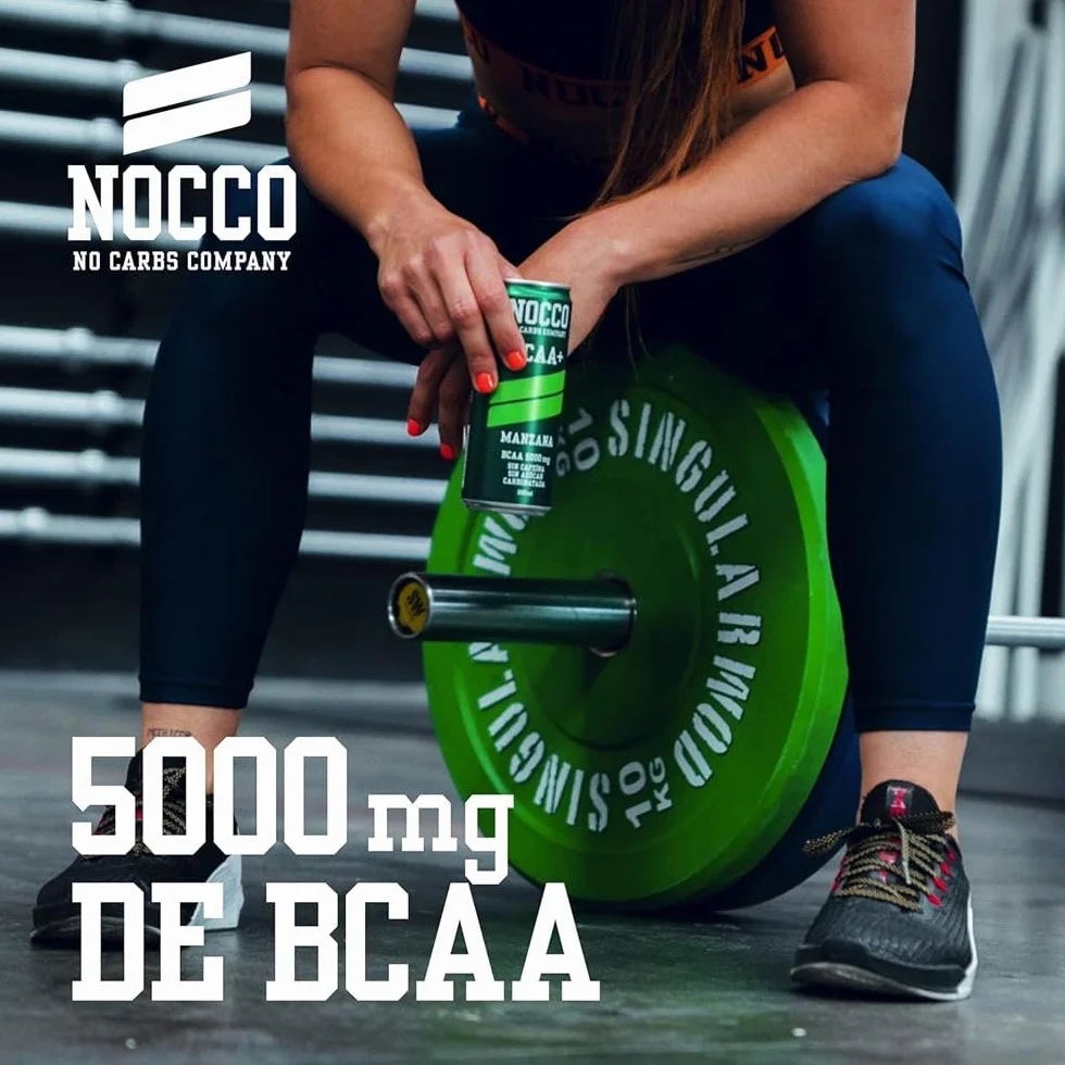 NOCCO BCAA Bebida Energética 180mg Cafeína 3000mg BCAA Sin Azúcar Sin Carbohidratos Vitaminas 24 x 330ml Manzana