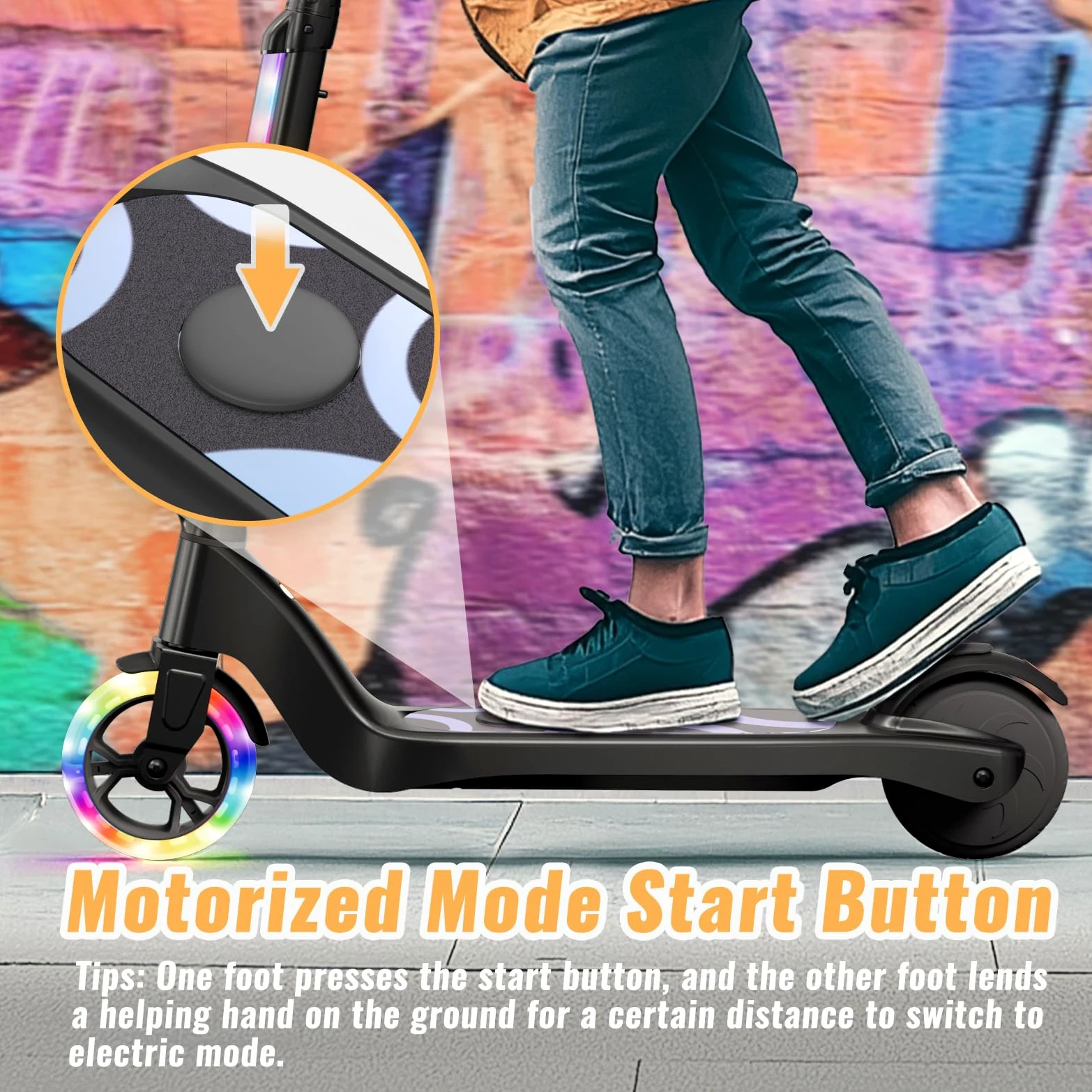 TST Patinete Eléctrico para Niños de 6 a 10 años, con Luces LED, Patinetes Niño con 3 Niveles de Ajuste, Scooter Eléctrico Niños con Ruedas de 5,3" y una Velocidad Máxi 10 km/h y una Carga Máxi 70 kg