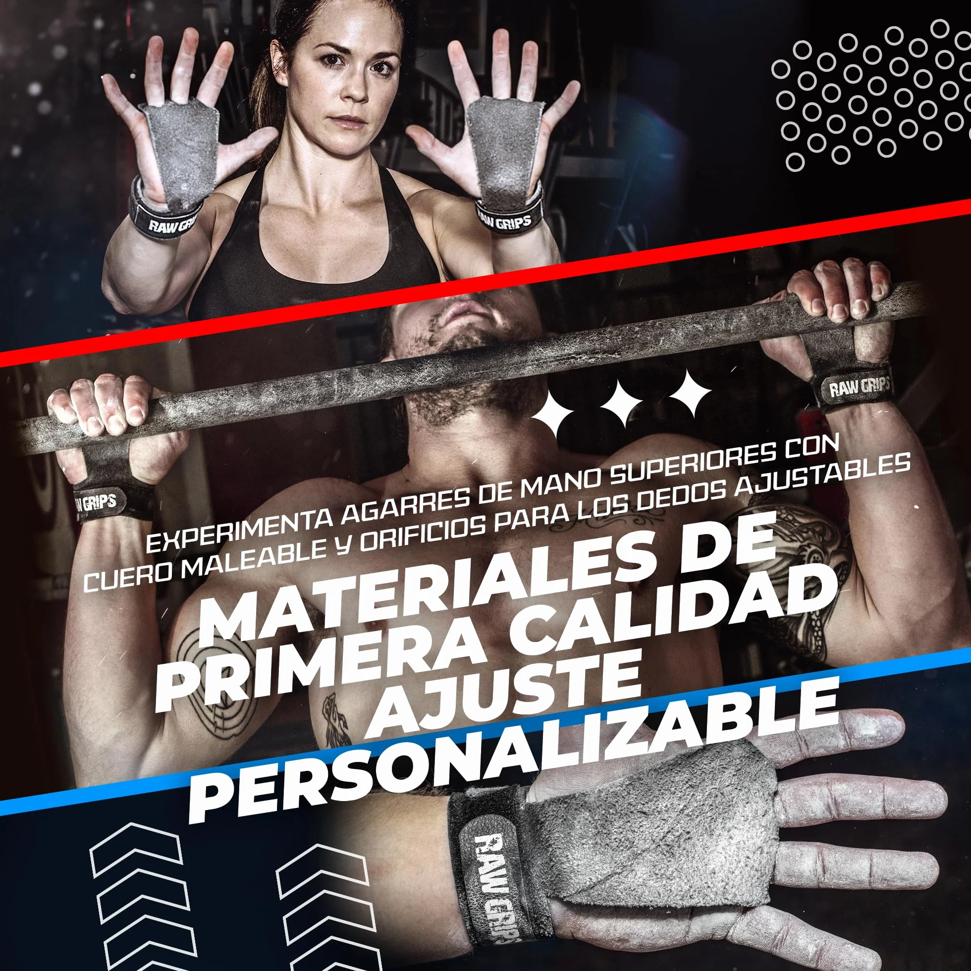 JerkFit Raw Grips Agarre de Cuero 2 Dedos para Gimnasia Cross Training Protección de Palmas Levantamiento de Pesas