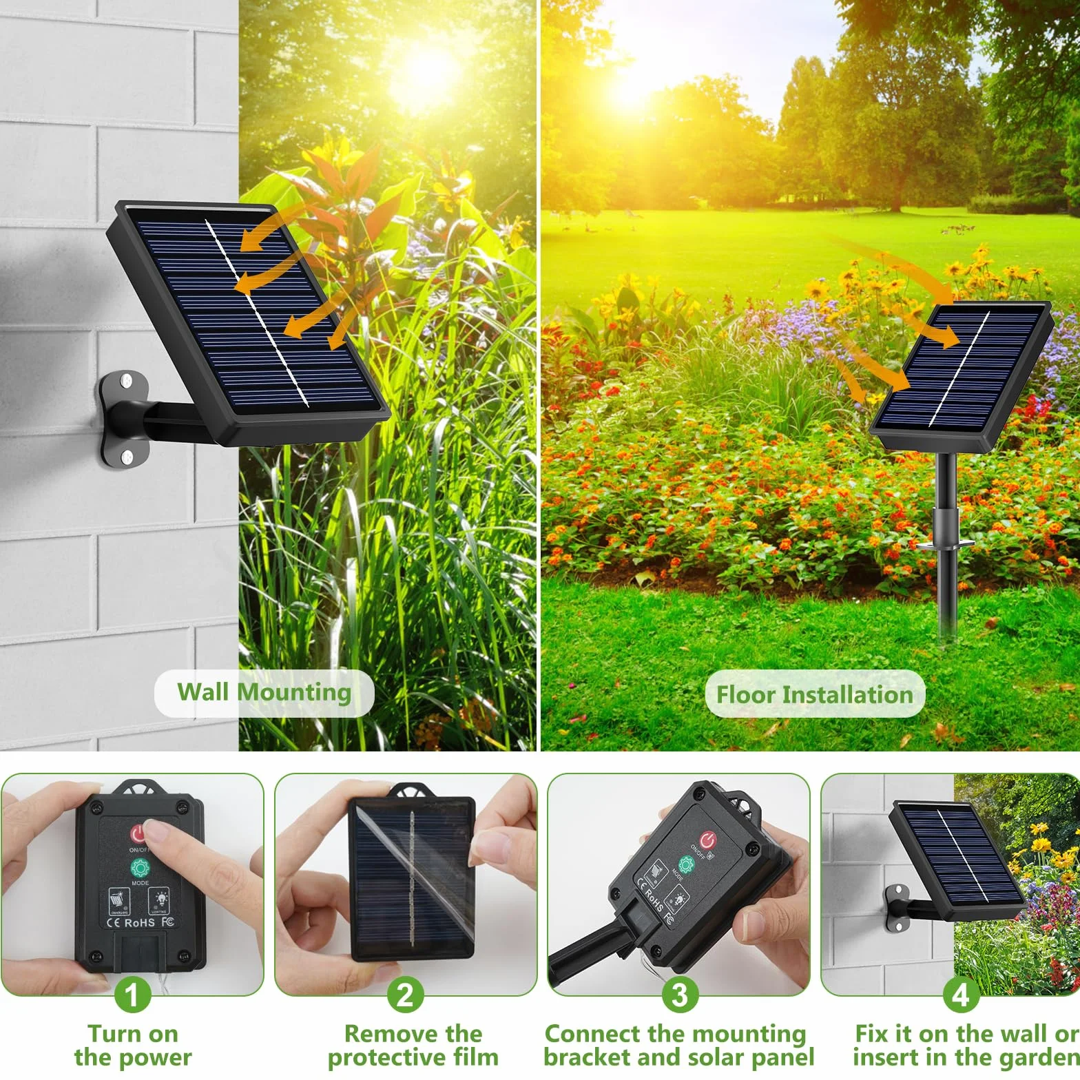 FIFlying Guirnalda Luces Exterior Solar 120 LED IP65 Blanco Cálido 8 Modos 3x12M