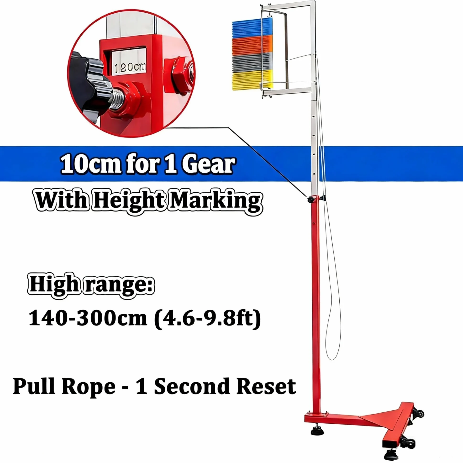 Entrenador de salto vertical, herramienta de medición de altura ajustable, probador de salto de pie para atletas, fácil instalación con reinicio de cordón de tracción