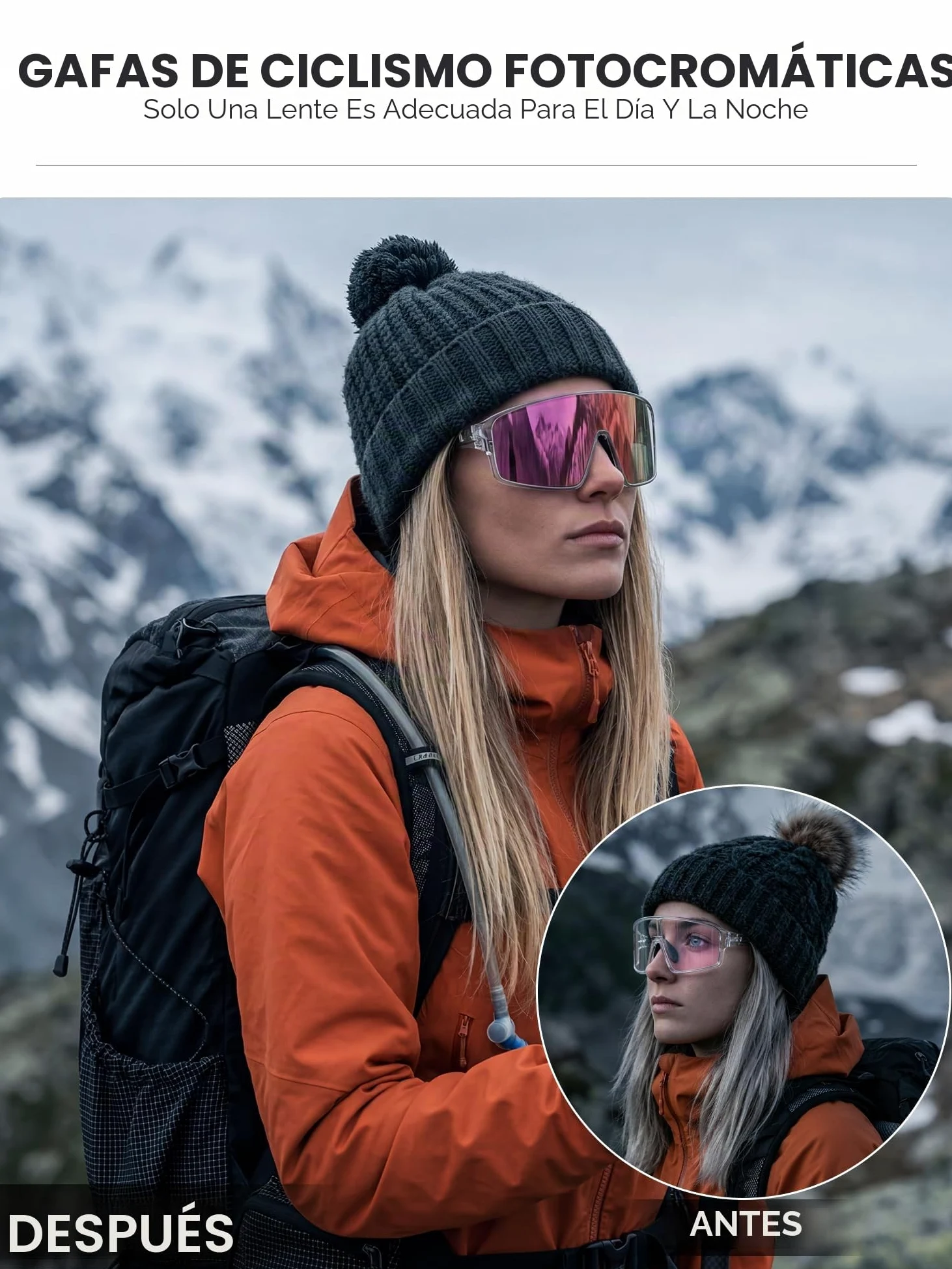 KAPVOE K473 Gafas de Ciclismo Fotocromáticas y de Color para Hombre y Mujer, Gafas de Sol Deportivas UV400 MTB Running Béisbol