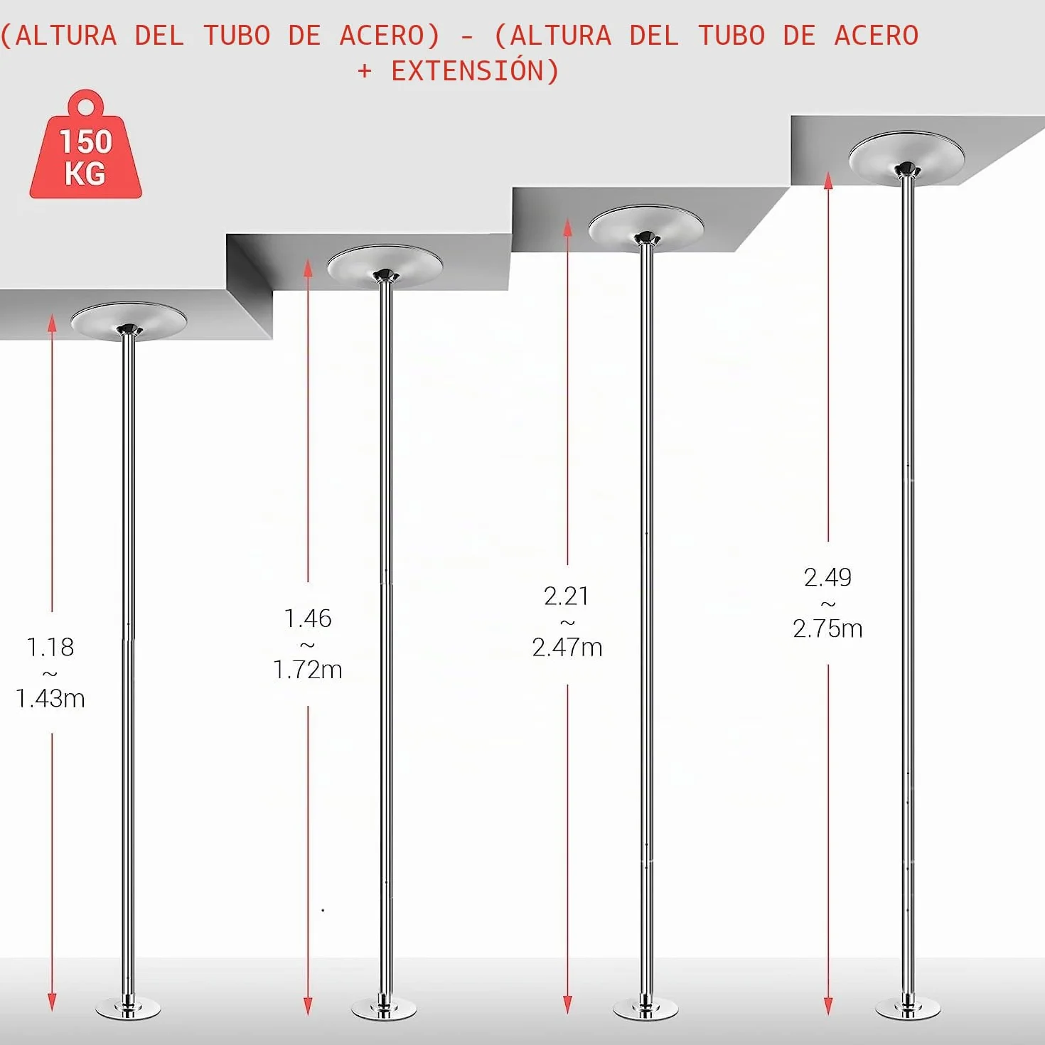 TLGREEN Barra de Baile Profesional Estática y Giratoria 45 mm Altura Ajustable 2,35-2,74 m