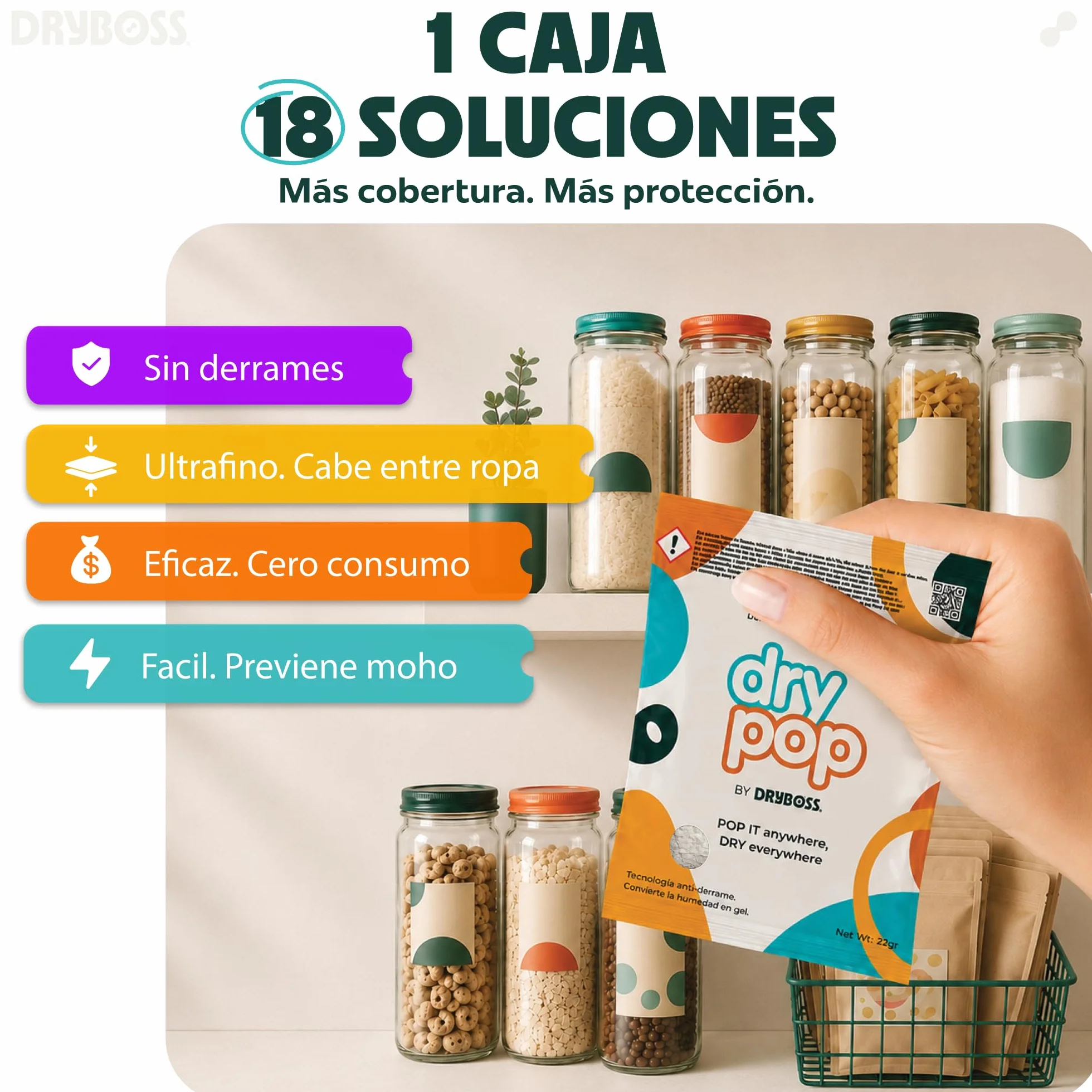 DRYPOP Deshumidificador 20G Antihumedad Pack 18 Sachets para Cajones Armarios