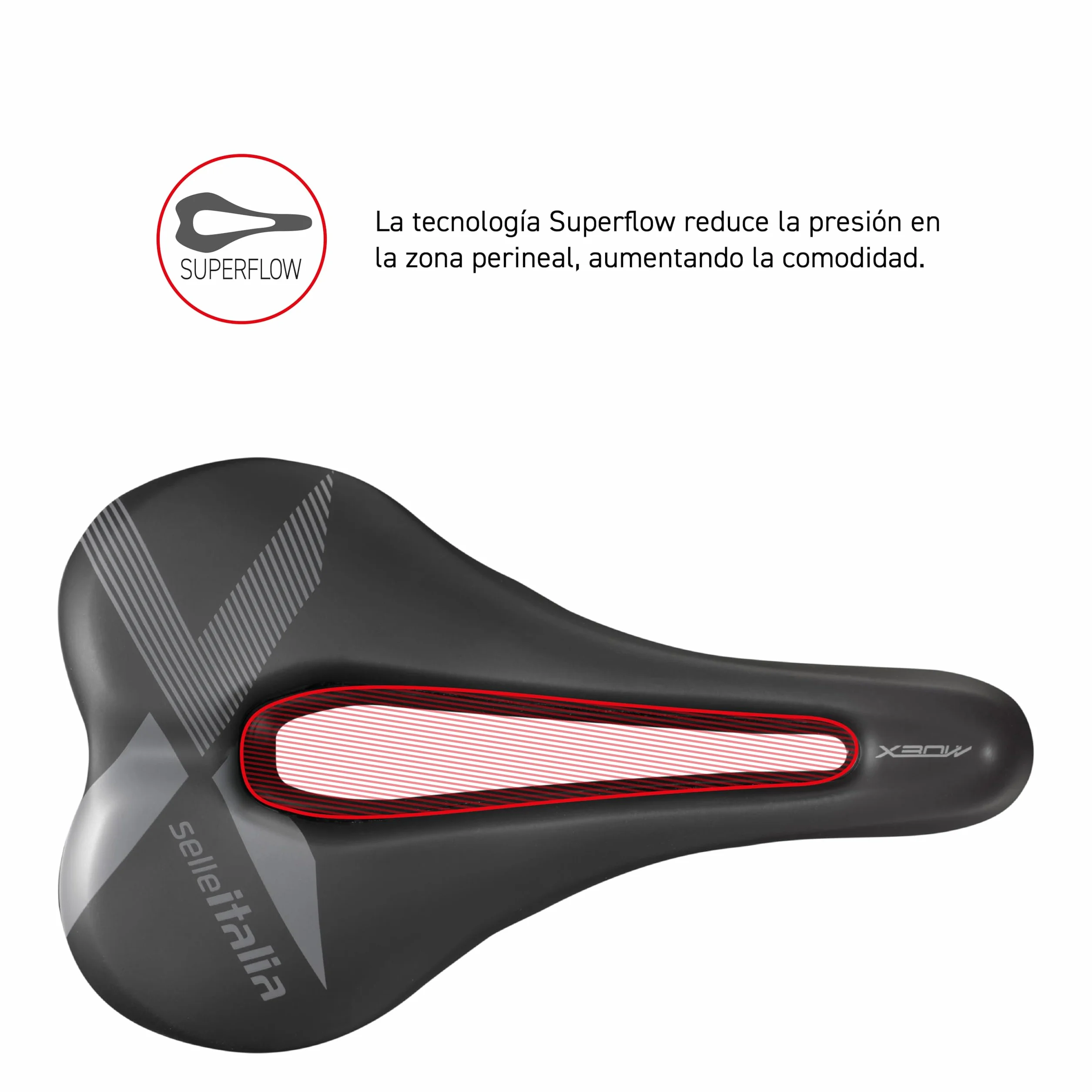Selle Italia X-Bow Superflow - Sillín de Bicicleta de Montaña, Trekking, Enduro, E-Bike, E-Mountain Bike, Agujero Anatómico, Cuadro Aleación FeC, Amortiguadores