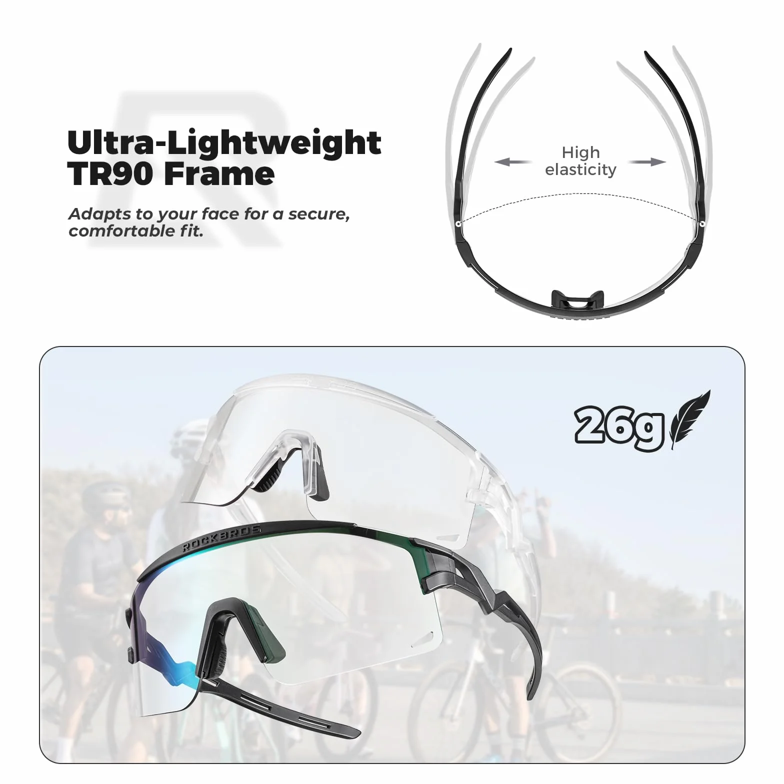 ROCKBROS Gafas de Ciclismo Polarizadas Gafas de Sol Deportivas para Hombre y Mujer Protección UV Montura TR90 para Ciclismo MTB Running Pesca Deportes al Aire Libre
