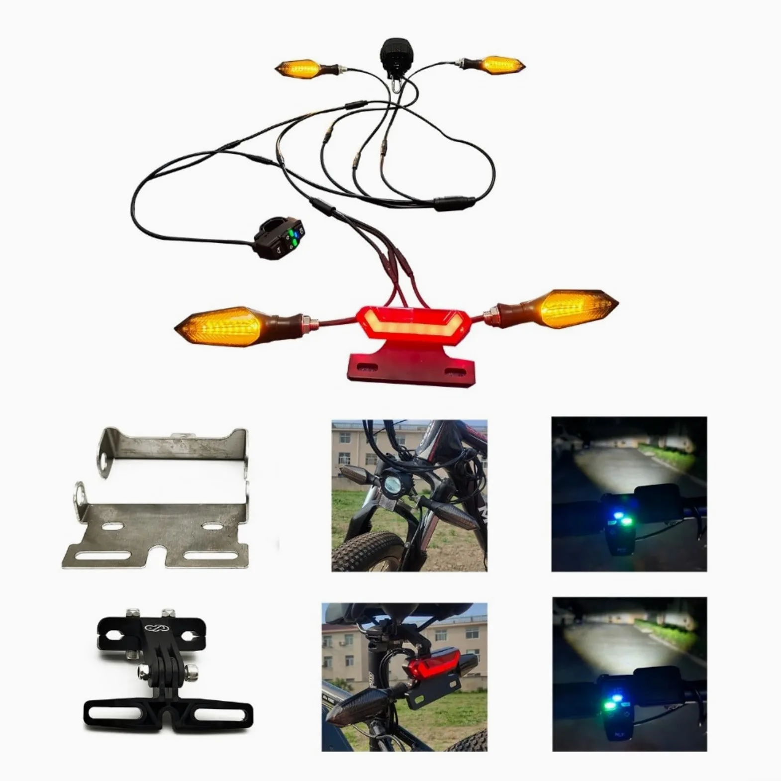 Kit de luces Ebike de 36 V, 48 V, 52 V, faros delanteros y traseros con indicadores de flujo, juego de iluminación LED impermeable para bicicleta eléctrica, triciclo, scooter, compatible con BAFANG
