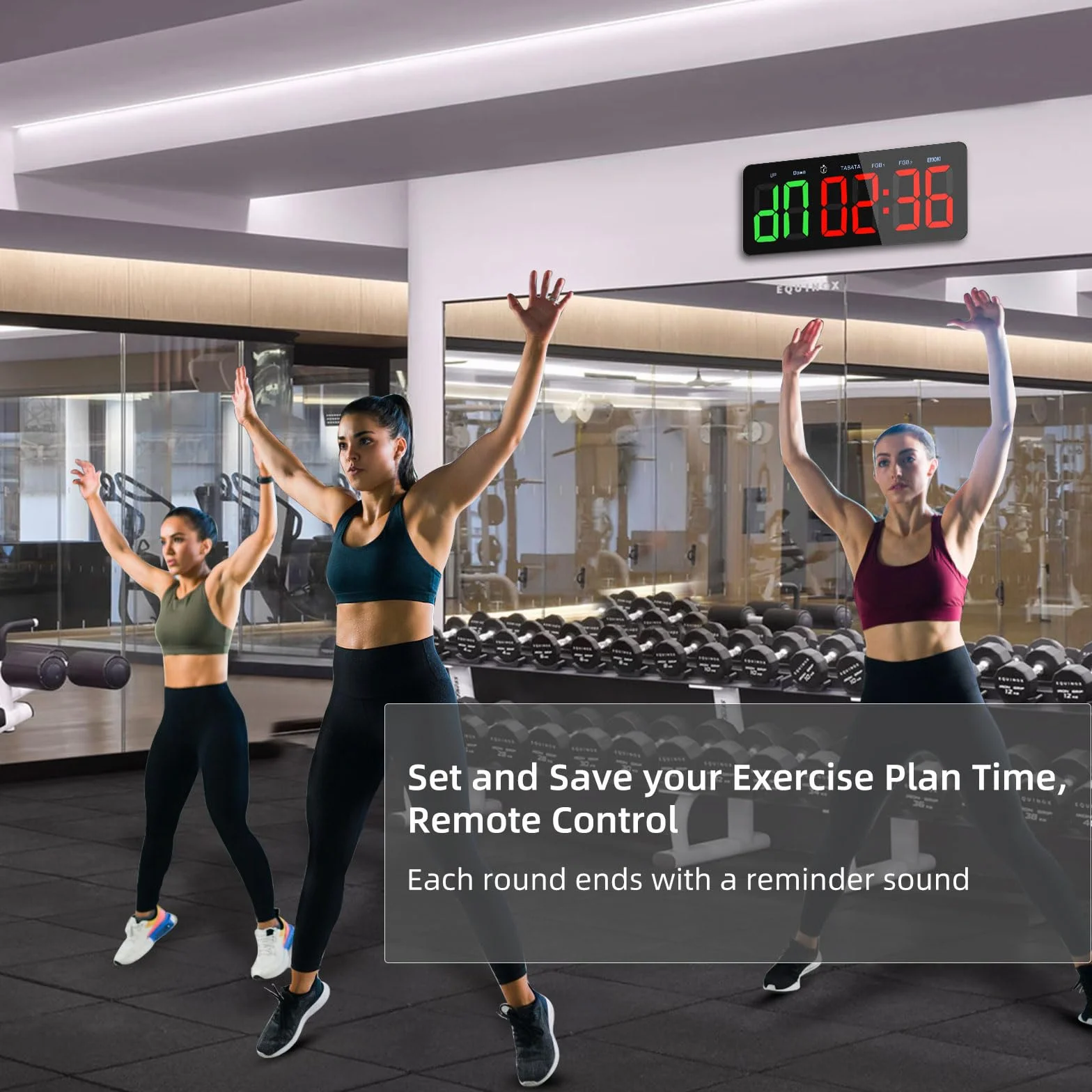 PELLOR Temporizador Multifunción para Gimnasio - Grand 3" Digital Reloj de Pared, Cronómetro LED con Modos Tabata/FGB/EMOM, 5 Niveles Brillo, Cuenta Regresiva/Progressiva, Portátil para Fitness/MMA