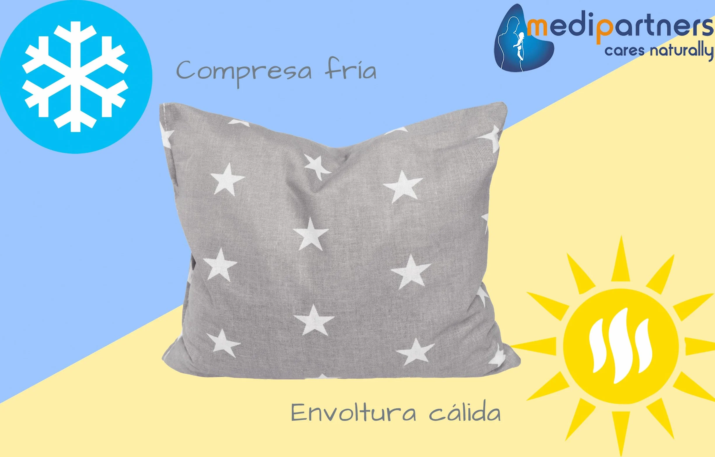 Saco de Semillas para Microondas 20x25cm 500g 100% Algodón Cojín Térmico Estrellas blancas sobre gris