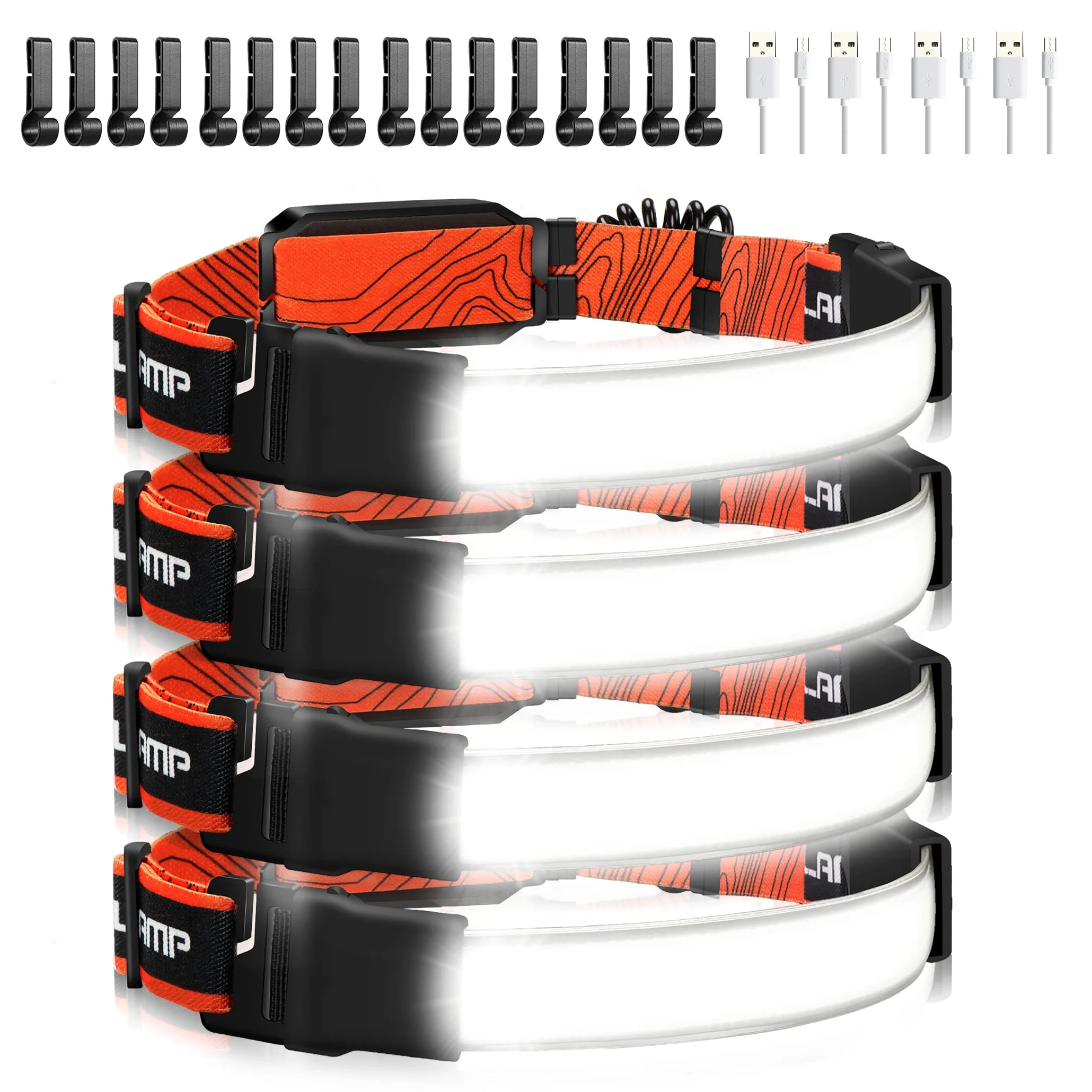 Hopedone Linterna frontal recargable, 4 paquetes de 230°, gran angular, 1000 lúmenes, linterna frontal con luz trasera roja, 3 modos de luz, lámpara LED ligera para la cabeza, ajustable, impermeable,