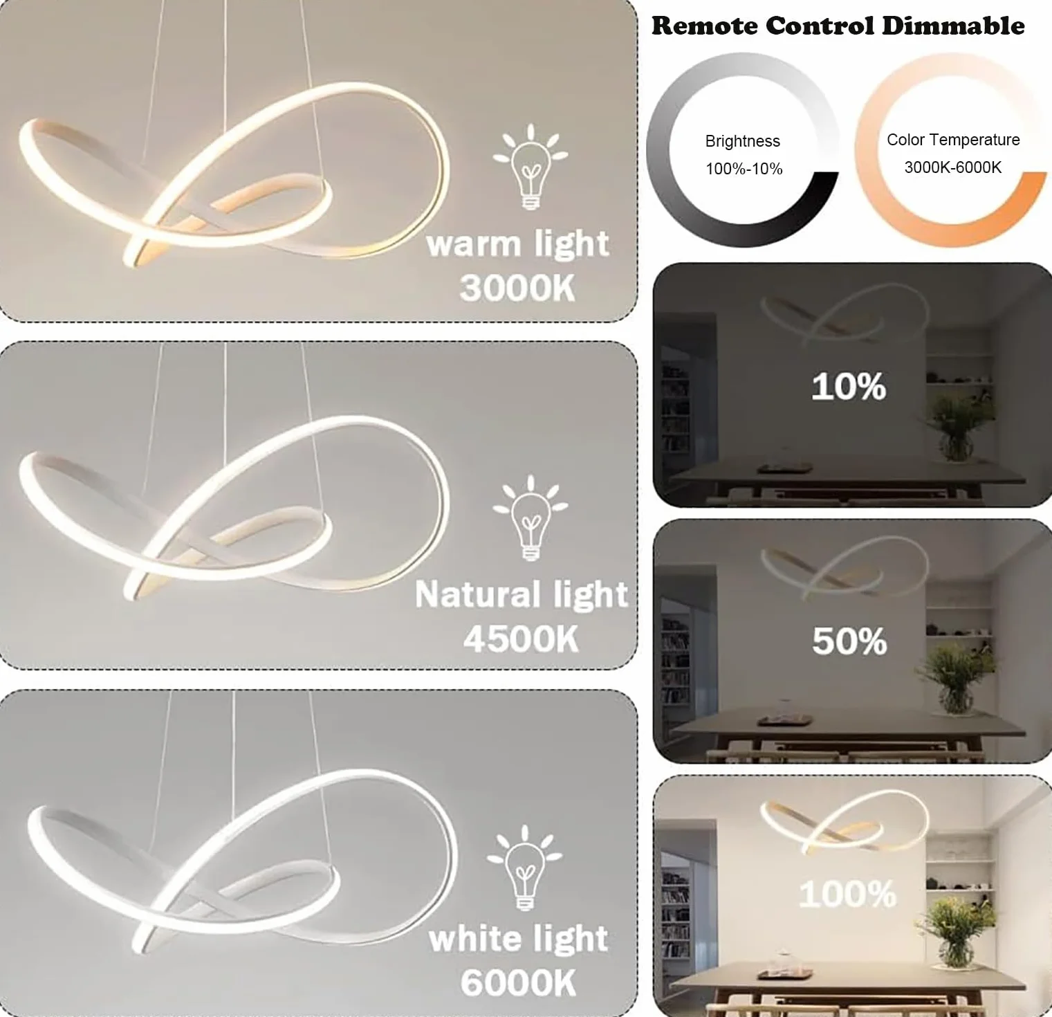 LED Lampara Techo Colgante 30W Regulable Altura Ajustable 50cm