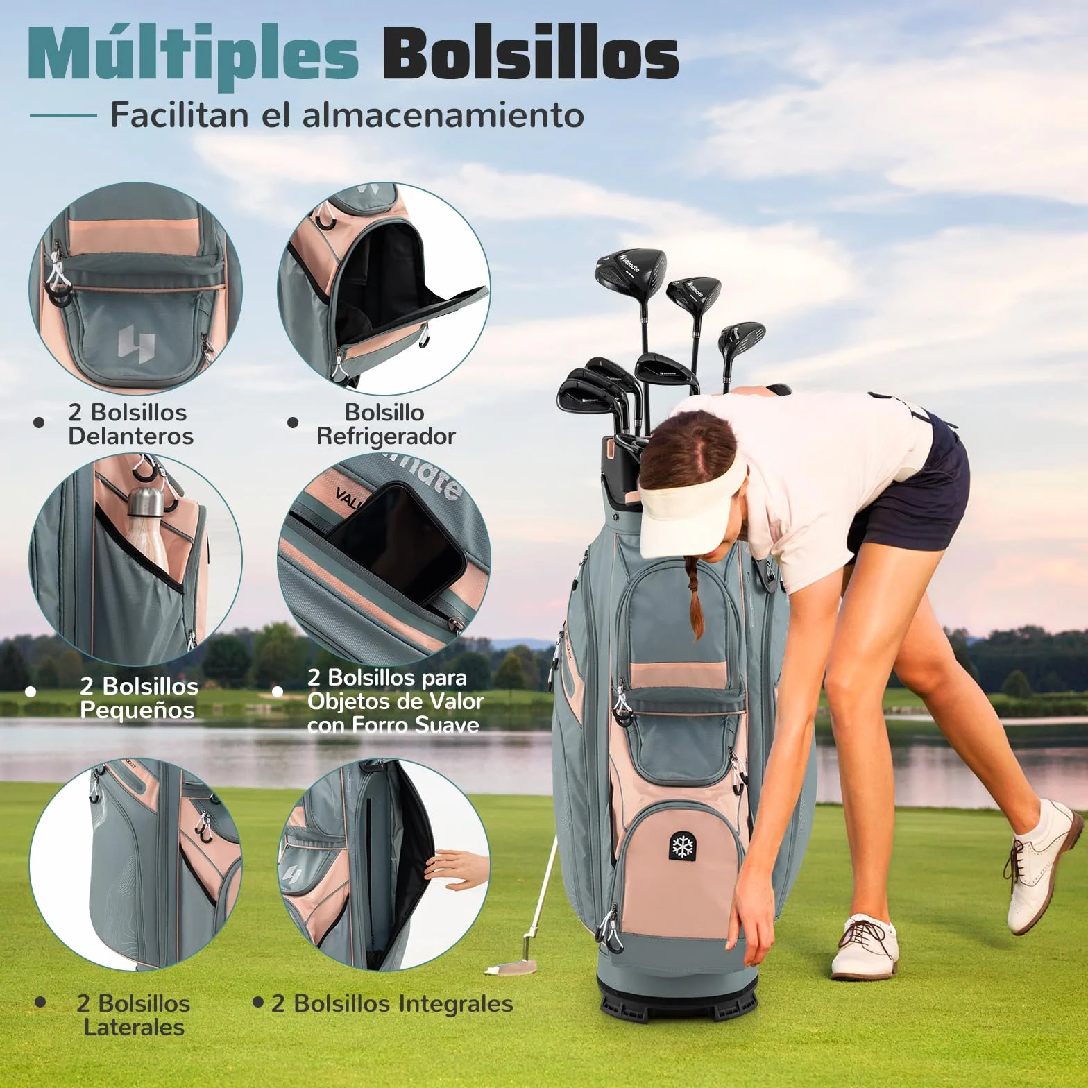 GYAMX Bolsa para Carro de Golf Portátil, Bolsa para Palospara con 14 Compartimentos de Longitud Completa, 11 Bolsillos, Bolsa Nevera, Correa Ajustable, Porta Paraguas, Unisex