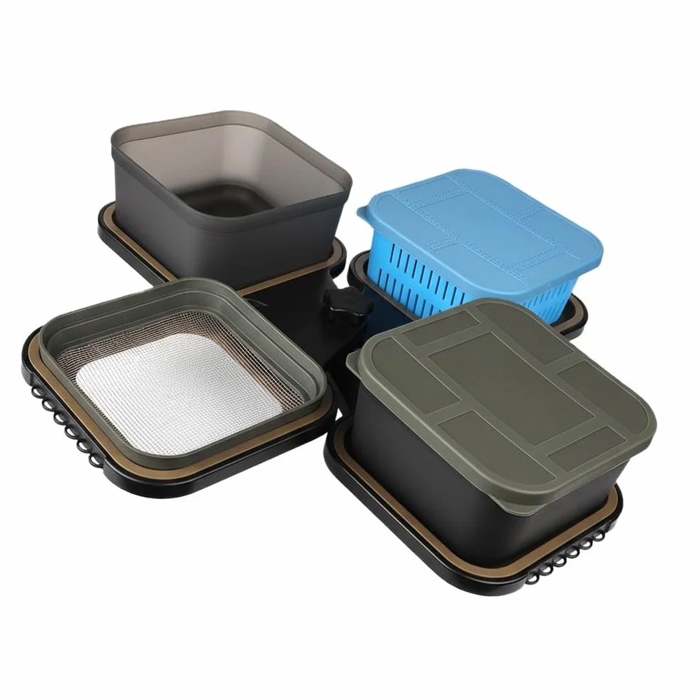 Caja de almacenamiento de cebo de pesca, juego de caja de aparejos compacta con recipientes de 600 ml y 1600 ml para boilies, aparejos de pelo y equipo pequeño, organizador ABS impermeable para pesca