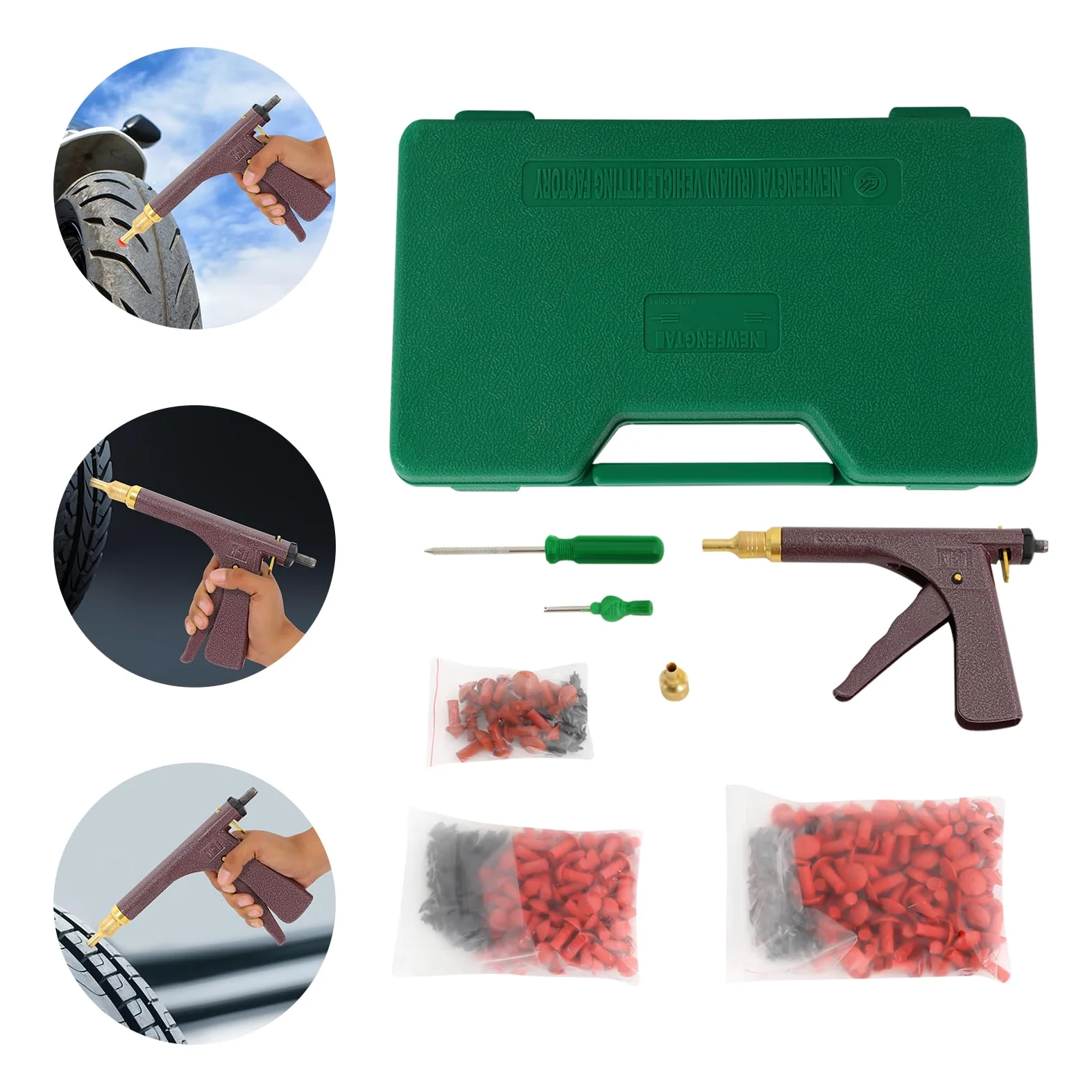 Kit de pistola de reparación de neumáticos, herramientas de reparación de pinchazos sin cámara con boquilla de sonda de hongo para motocicleta, camión, ATV, tractor, remolque, solución completa de