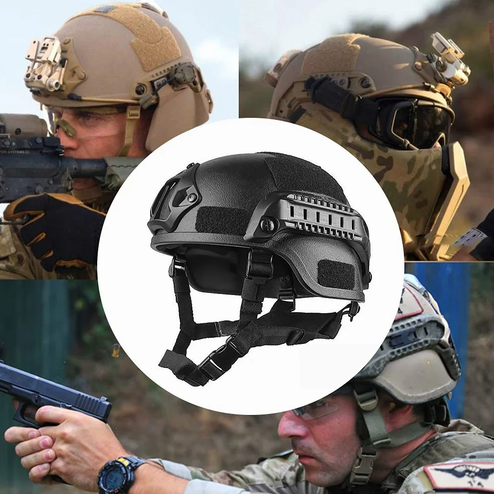 Casco táctico, Casco rápido de Airsoft, Casco Militar Tipo PJ, Casco de Paintball, cabeceo de protección de Montaje NVG Ajustable para la Caza - 22.05-23.62 Pulgadas,Negro