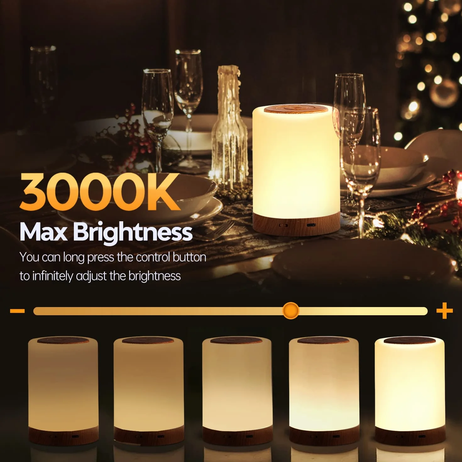 Lámparas de Mesita de Noche LED, Luz Nocturna Táctil Regulable con 10 Colores y 4 Modos RGB USB Recargable