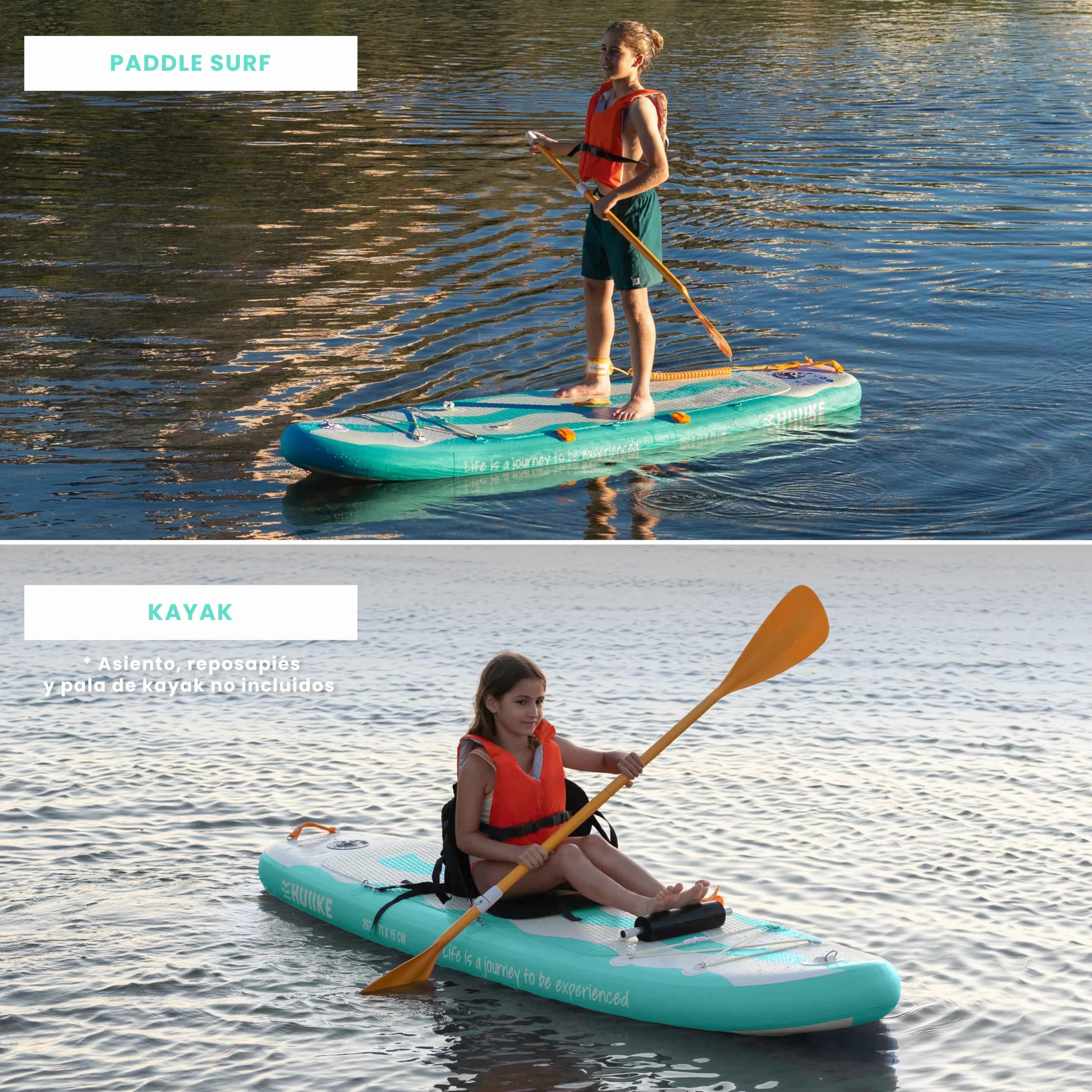 HUIIKE Tabla Paddle Surf Hinchable para Niños 8’7” y 80 kg, con Accesorios | SUP Convertible en Kayak. Stand Up Paddle Board Gran Estabilidad y Resistencia con Remo, Quillas, Inflador, Leash, Mochila