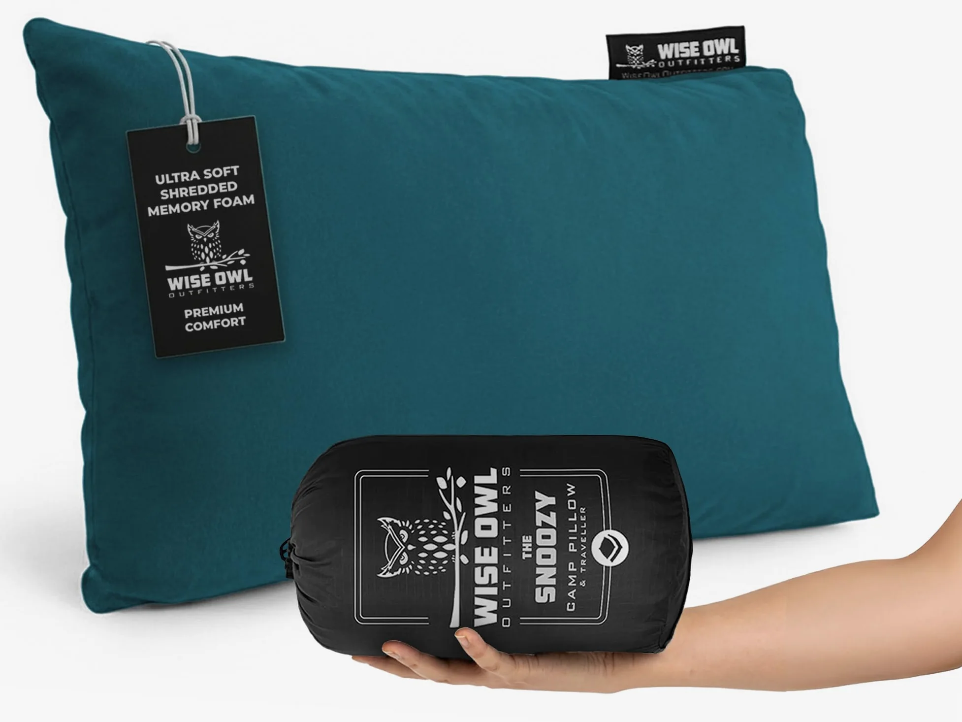 Wise Owl Outfitters Almohada de viaje de espuma viscoelástica para dormir en avión, senderismo, mochileros y uso al aire libre, pequeña y portátil para adultos, coche, campamento y tienda de campaña