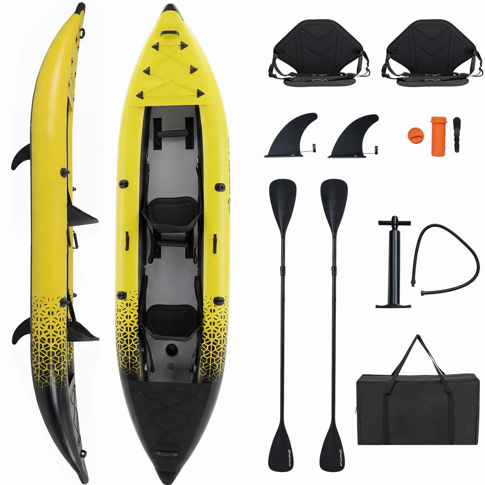 S AFSTAR Kayak inflable, canoa para 2 personas con capacidad de 230 kg, suelo de puntada caída, todos los accesorios y bolsa de transporte, kayak grande de 12 pies para pesca, camping y exploración