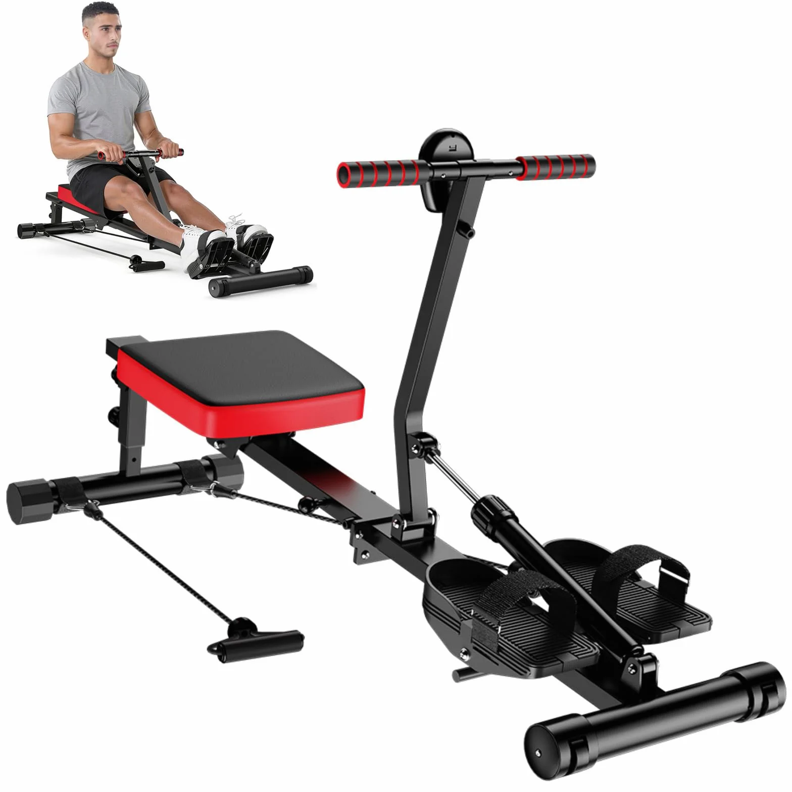 Máquina de remo hidráulica para el hogar, 12 niveles de resistencia, capacidad de carga de 180 kg, entrenamiento de cuerpo completo, máquina de remo