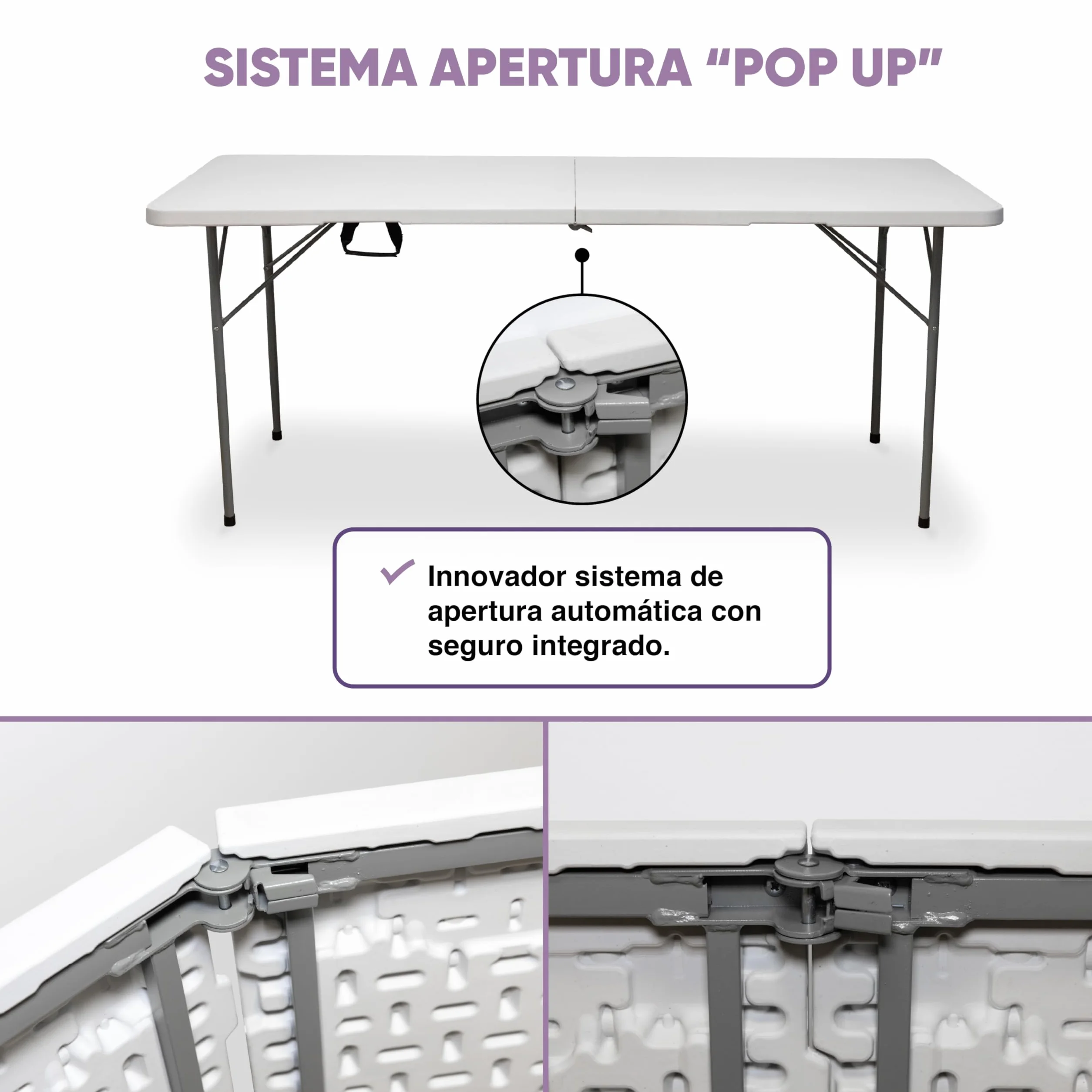 KG KITGARDEN Mesa Plegable Portátil Apertura Automática 180 x 70 x 74 cm Blanco