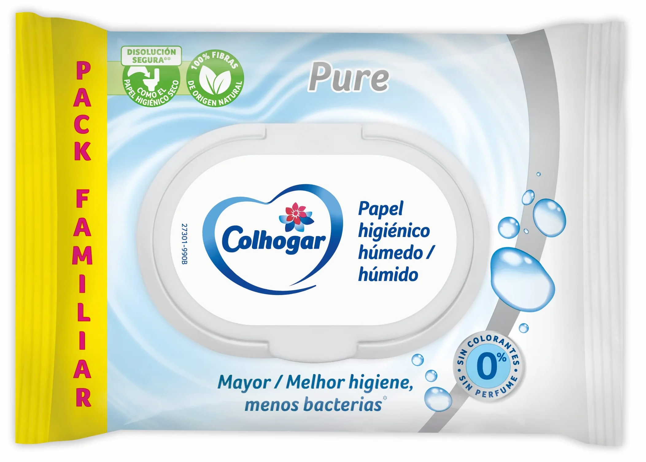 Colhogar Pure Moist x80 Papel Higiénico Húmedo Desechable Sin Alcohol Pieles Sensibles