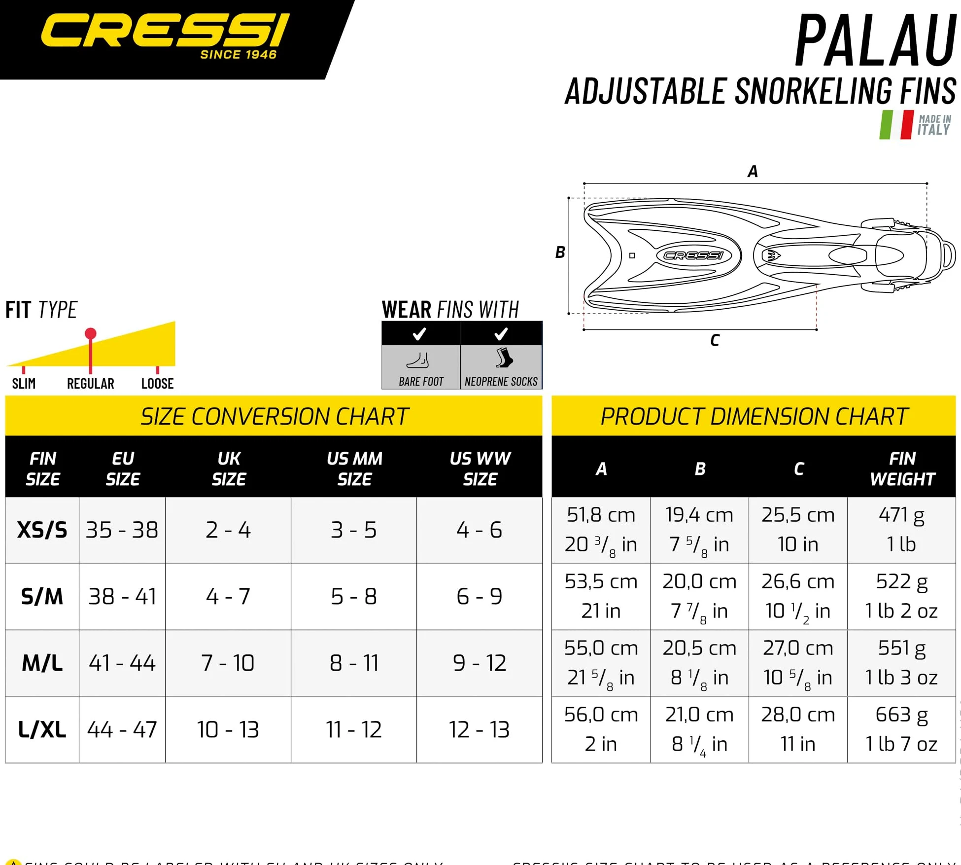 Cressi Palau Aletas, Unisex Adulto