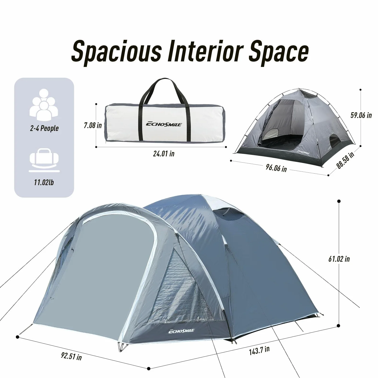 EchoSmile Tienda de campaña para 2-3 personas, tienda de campaña impermeable con vestíbulo, ultraligera, fácil de instalar para acampar al aire libre, 3 estaciones