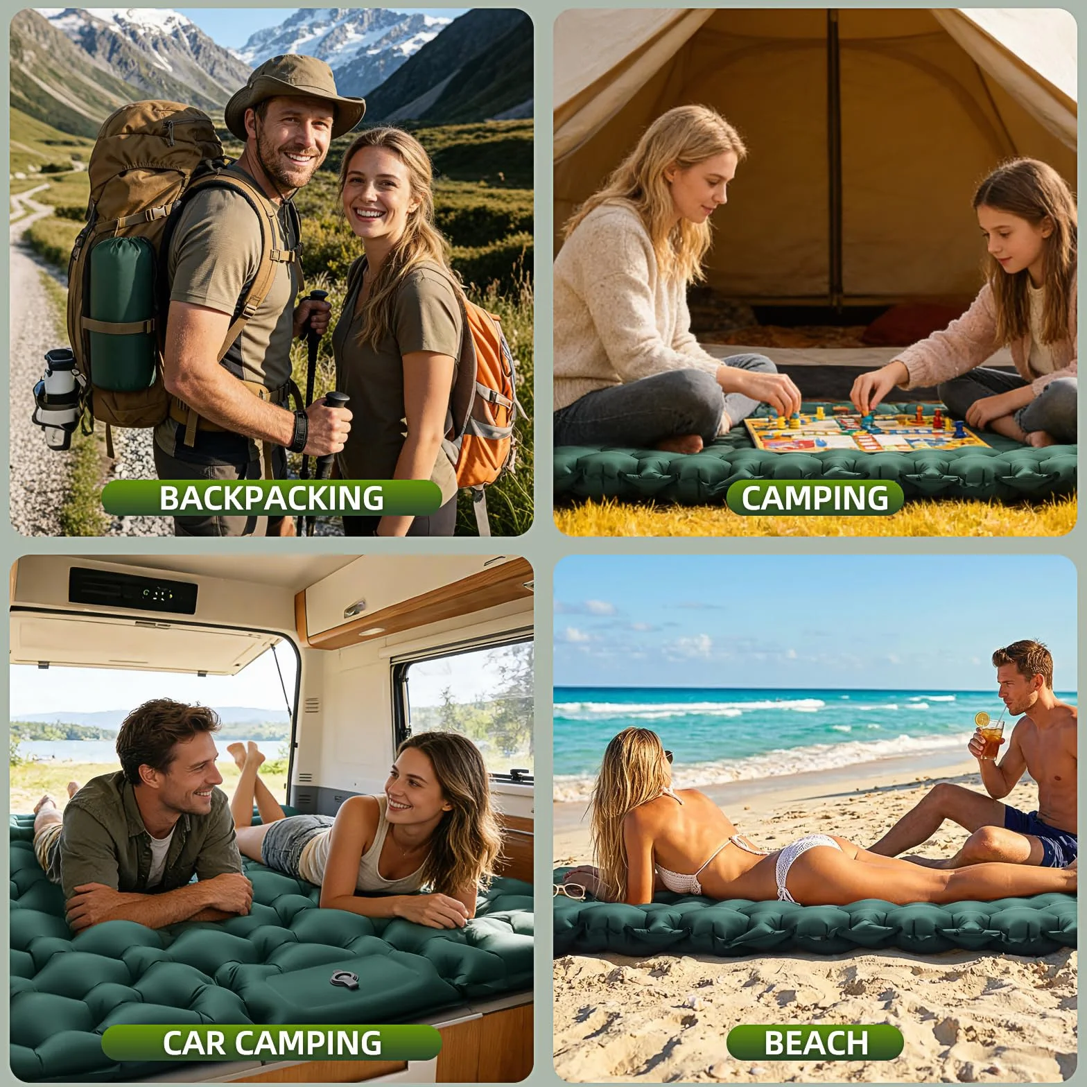 Colchoneta Camping 2 personas 9,5 cm 204 x 130 cm Autoinflable Ultraligero Inflable portátil