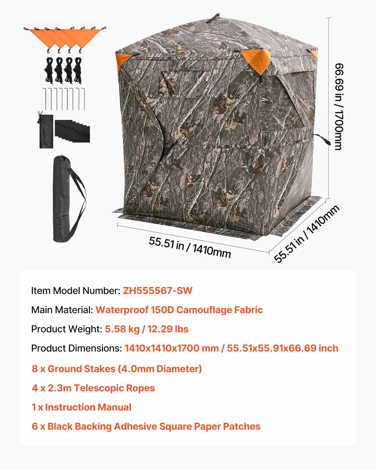 VEVOR Persiana de caza, persiana transparente de 270°, para 4-5 personas, con bolsa de transporte, tienda de campaña portátil y resistente, malla transparente unidireccional para caza de pavos y