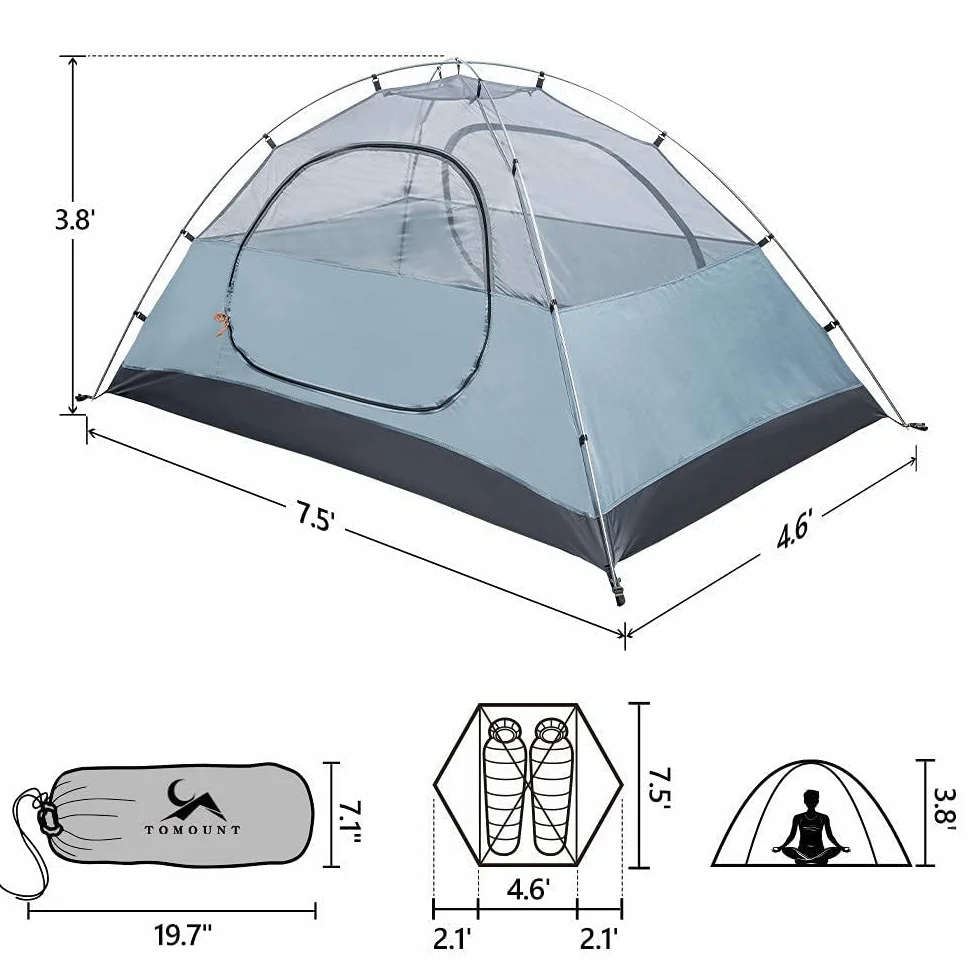 MC Tienda de campaña para 2 Personas, Impermeable, Ligera, compacta, de Doble Capa, Independiente, para Acampar al Aire Libre, Senderismo, 3 Estaciones