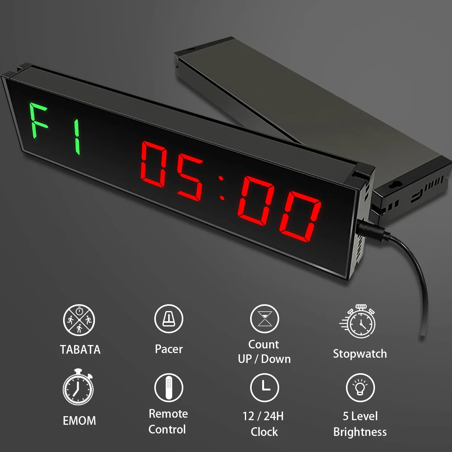 Reloj despertador digital de pared de 12 pulgadas para entrenamiento de intervalos con cronómetro de cuenta regresiva/arriba, temporizador de intervalo de gimnasio, control remoto Tabata EMOM para