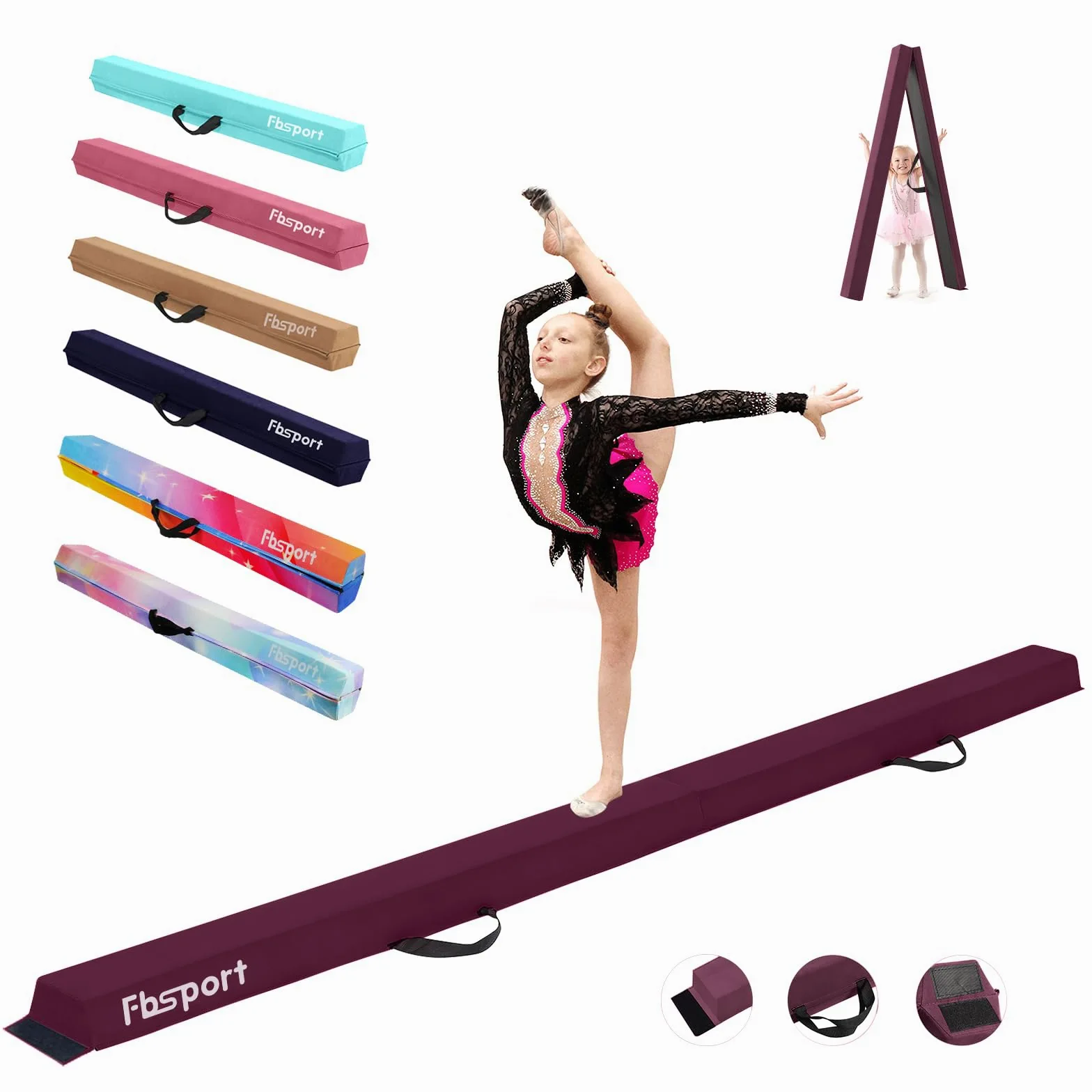 FBSPORT 240CM Viga de Equilibrio Plegable, Viga de Equilibrio de Gimnasia, Viga de Equilibrio de Capa Flocada, Equipo de Equilibrio para Niños, Fitness/Entrenamiento/Gimnasia/Ejercicio
