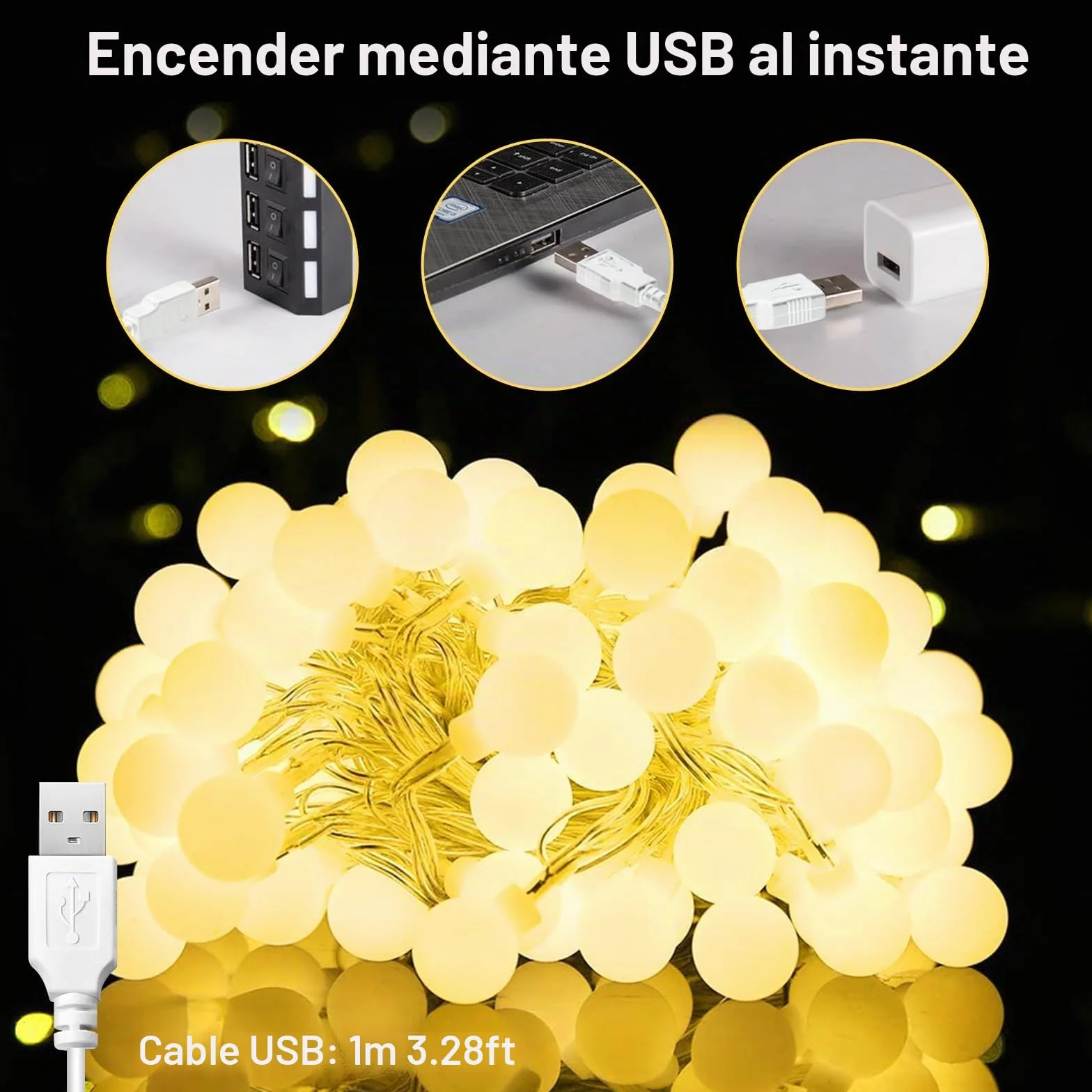 Bigzom USB Bombillas de Hadas Globulares 7M 40LED 5V para Interiores Decoración Navideña