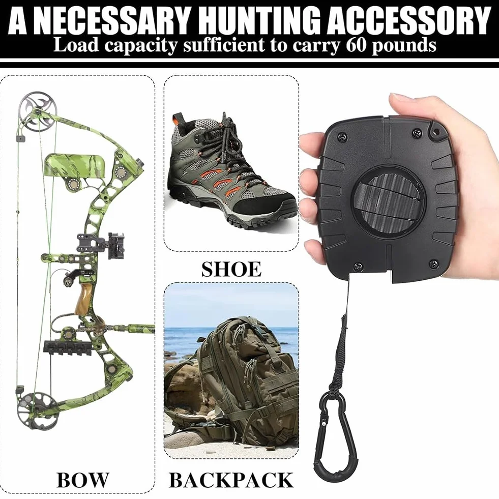 Treestand - Polipasto retráctil de 29.5 pies para caza, accesorios de equipo de caza rápidos y fáciles, 2 unidades