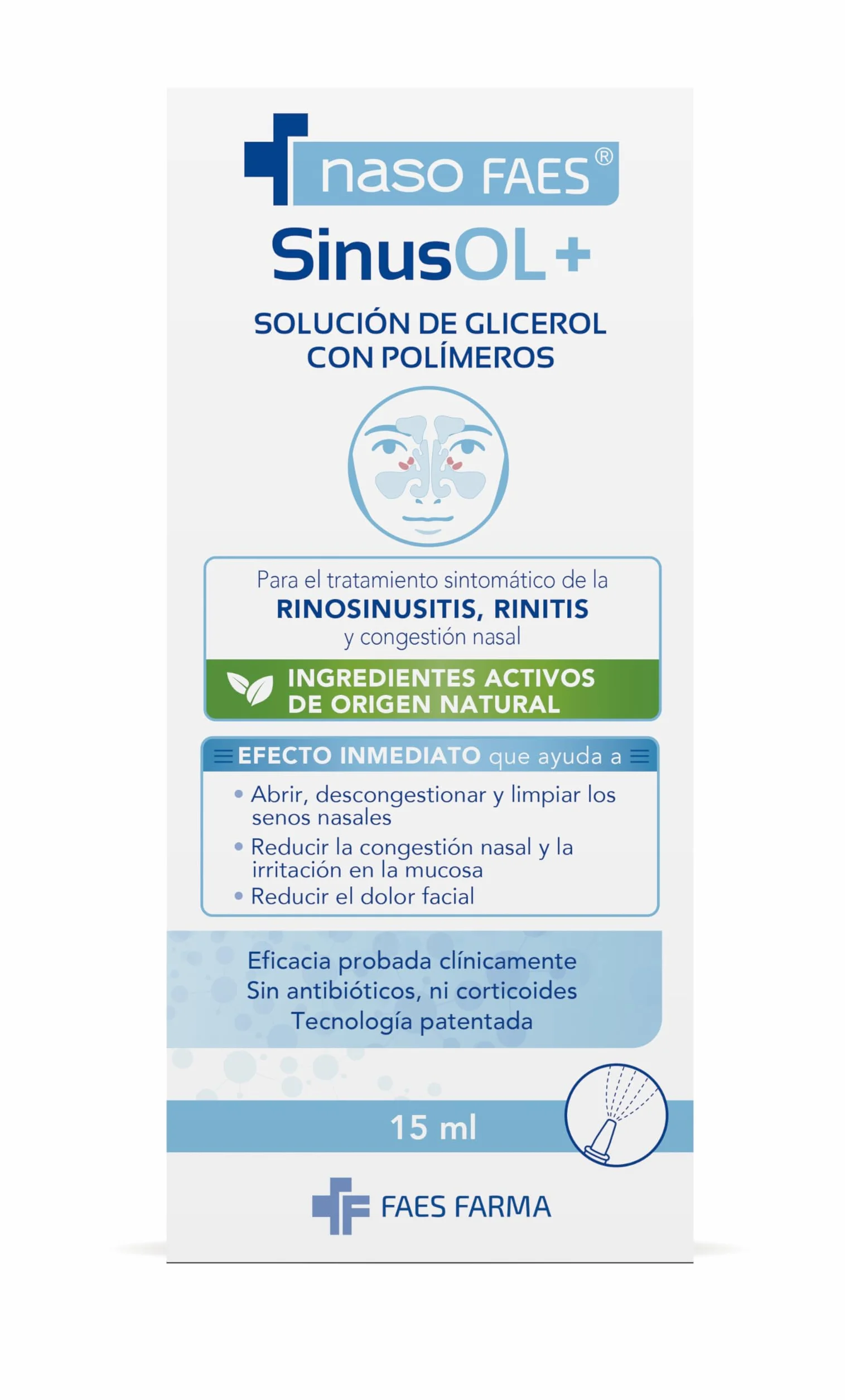 SinusOL+ Spray Nasal con Glicerol y Polifenoles Naturales, Tratamiento Rinosinusitis - 15 ml