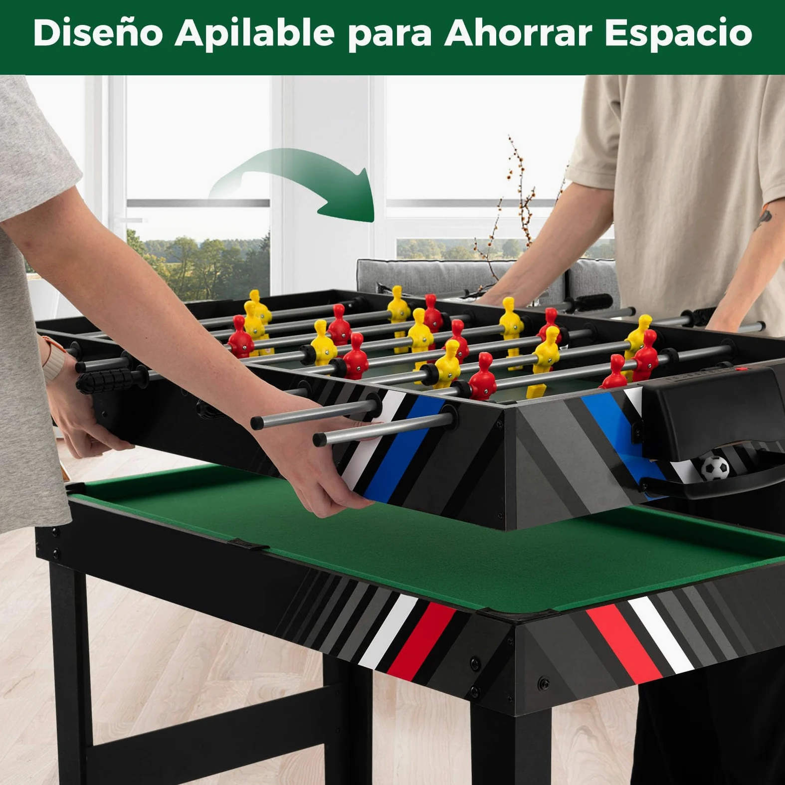 RELAX4LIFE 4 en 1 Juegos de Mesa Apilable para Niños y Adultos, Futbolín, Hockey, Billar, Tenis de Mesa con 18 Accesorios para Salas de Juegos y Bares, Regalo Cumpleaños o Navidad, 125x97x83cm