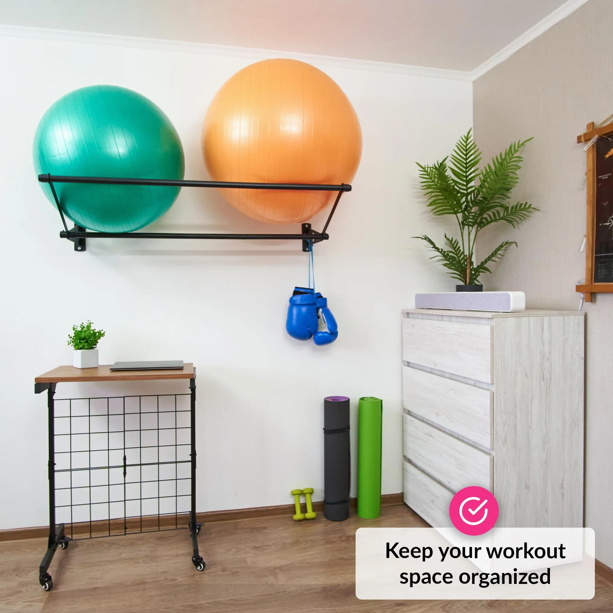 Soporte De Pared Para Pelotas De Ejercicio | Organice Su Espacio | Para Pelotas De Yoga, Pelotas De Fitness Y Pelotas De Estabilidad | Para Gimnasios, Estudios Y Gimnasios En Casa | Negro Mate