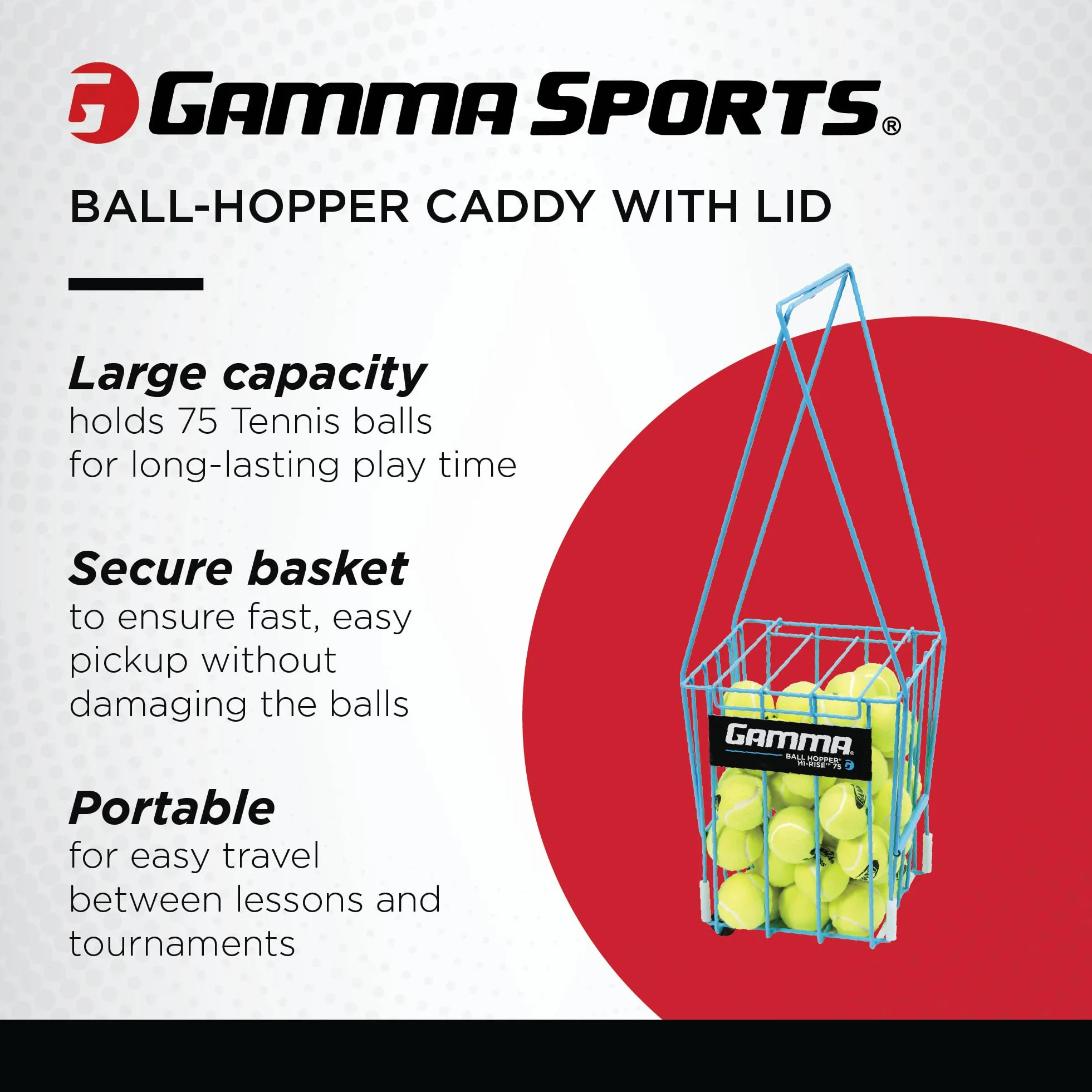 GAMMA Canastas de recogida de pelotas de tenis para una fácil recogida, varios colores con capacidad de 50 hasta 140 pelotas