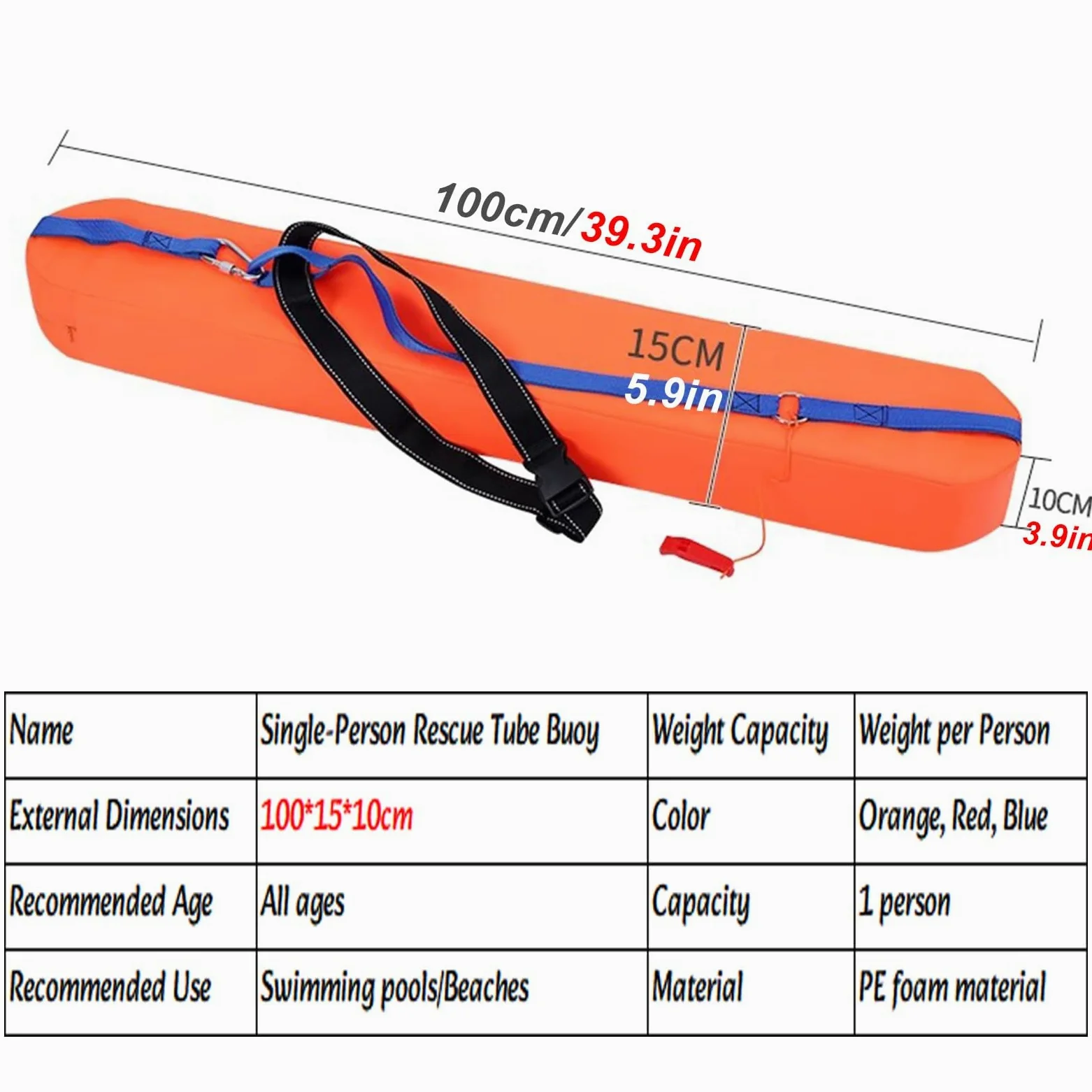 Paquete de 2 tubos de rescate salvavidas para adultos, equipo de seguridad de piscina con silbato, 48.4 x 5.9 pulgadas para rescate acuático al aire libre