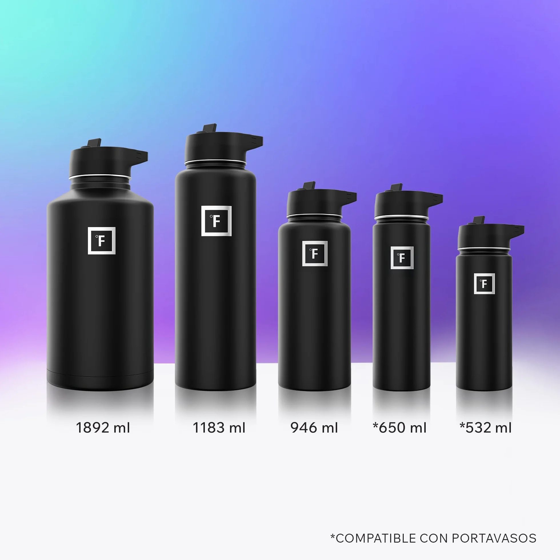 IRON °FLASK Botella Agua Acero Inoxidable con Pajita - 650/950/1200/1800 ml - Aislada Doble Pared Cantimplora sin BPA - Botella Termica Agua Fría - Garrafa Termo Gym Gimnasio Senderismo Niños