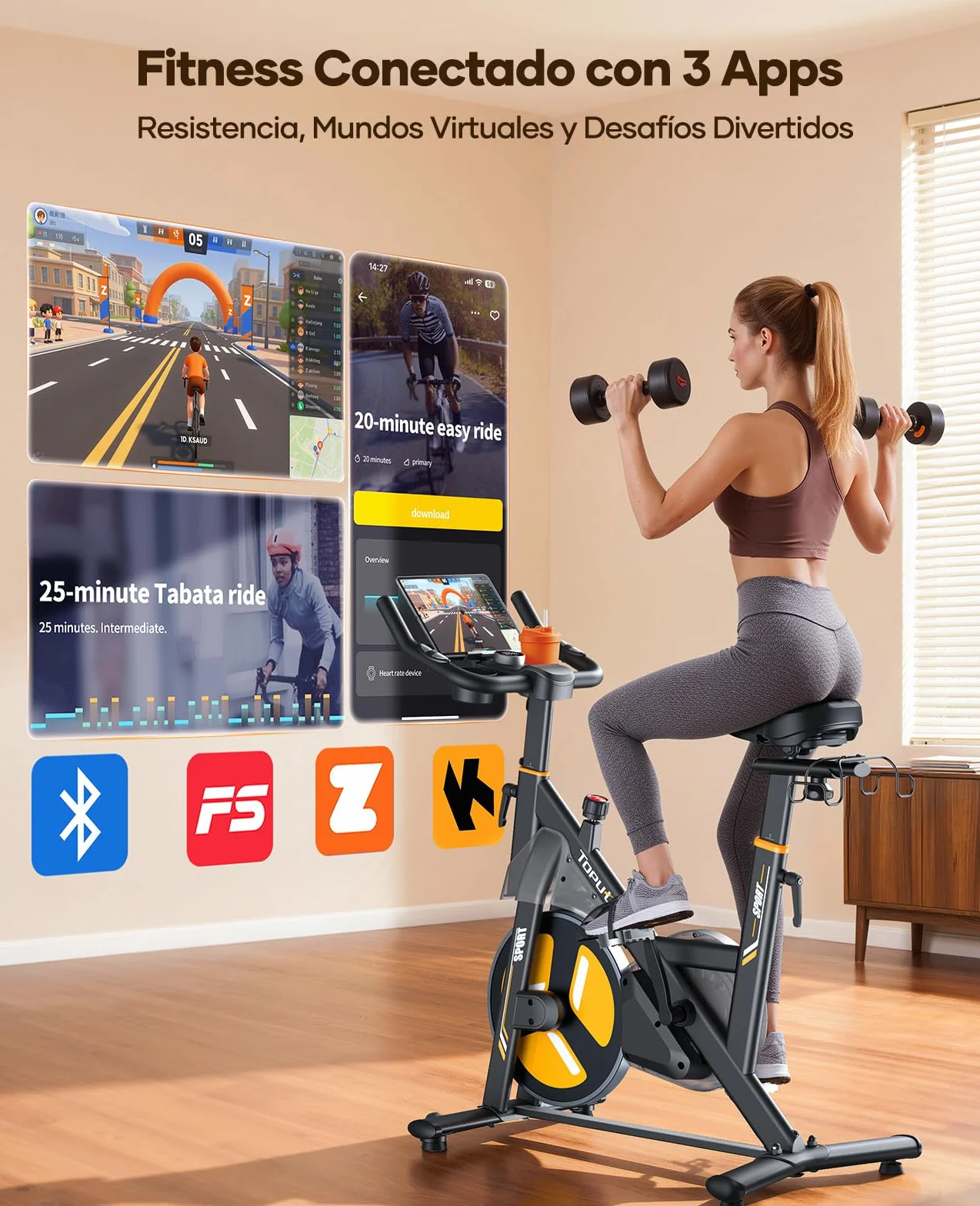 2026 Nueva Toputure Bicicleta Estática Electromagnética, Spinning Profesional con 32 Niveles de Resistencia Precisa vía APP, Bici Estática con Pantalla LCD Táctil, Soporte para Mancuernas, Máx 150KG