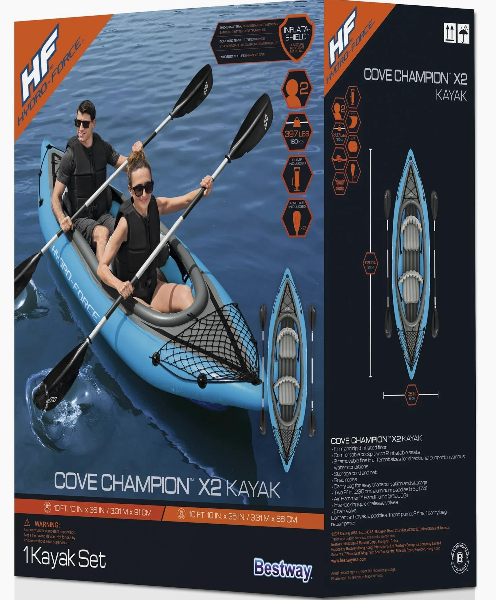 Hydro-Force Ventura Elite X1 - Juego de kayak inflable de 9 pies 2 pulgadas x 34 pulgadas, se adapta a 1 adulto, incluye barco, paleta de aluminio, bomba de mano, aletas, asiento, bolsa de engranajes,