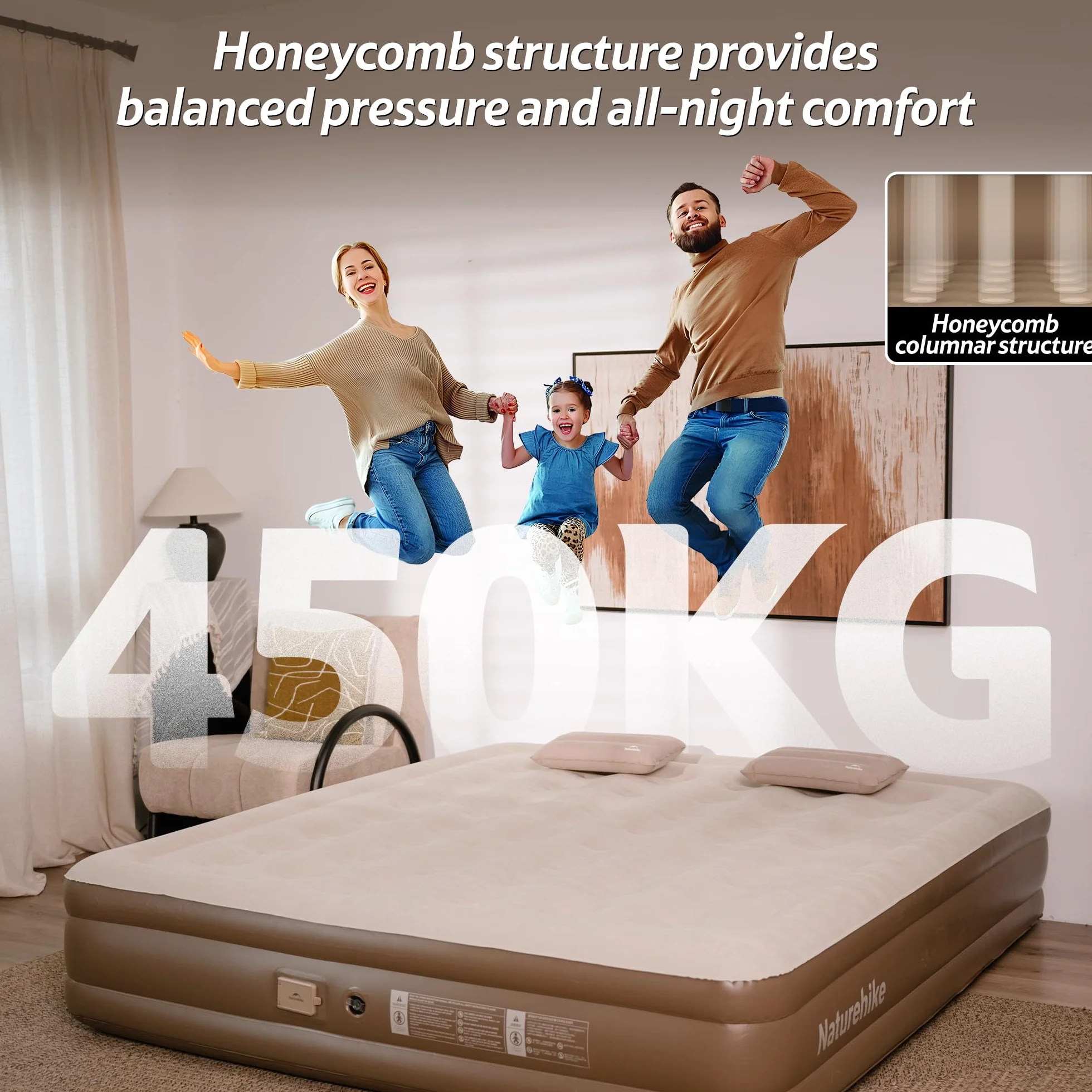 Naturehike Colchón Hinchable 3 Personas con Bomba Integrada Recargable - 200x180x38cm Cama Hinchable para Camping y Casa - Colchón Inflable Portátil y Resistente