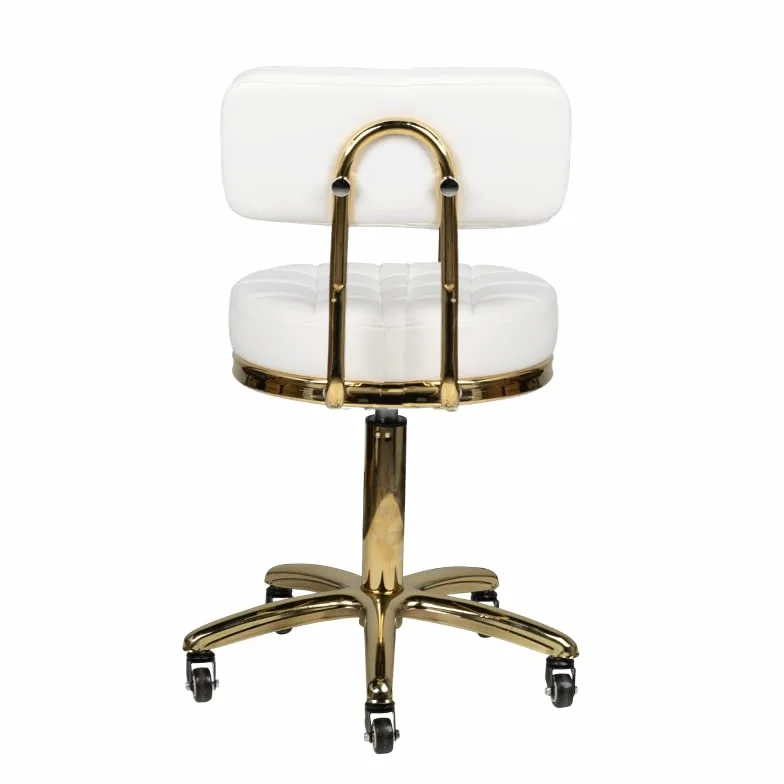 ACTIVESHOP Taburete cosmético con ruedas, altura regulable y respaldo blanco dorado AM-961