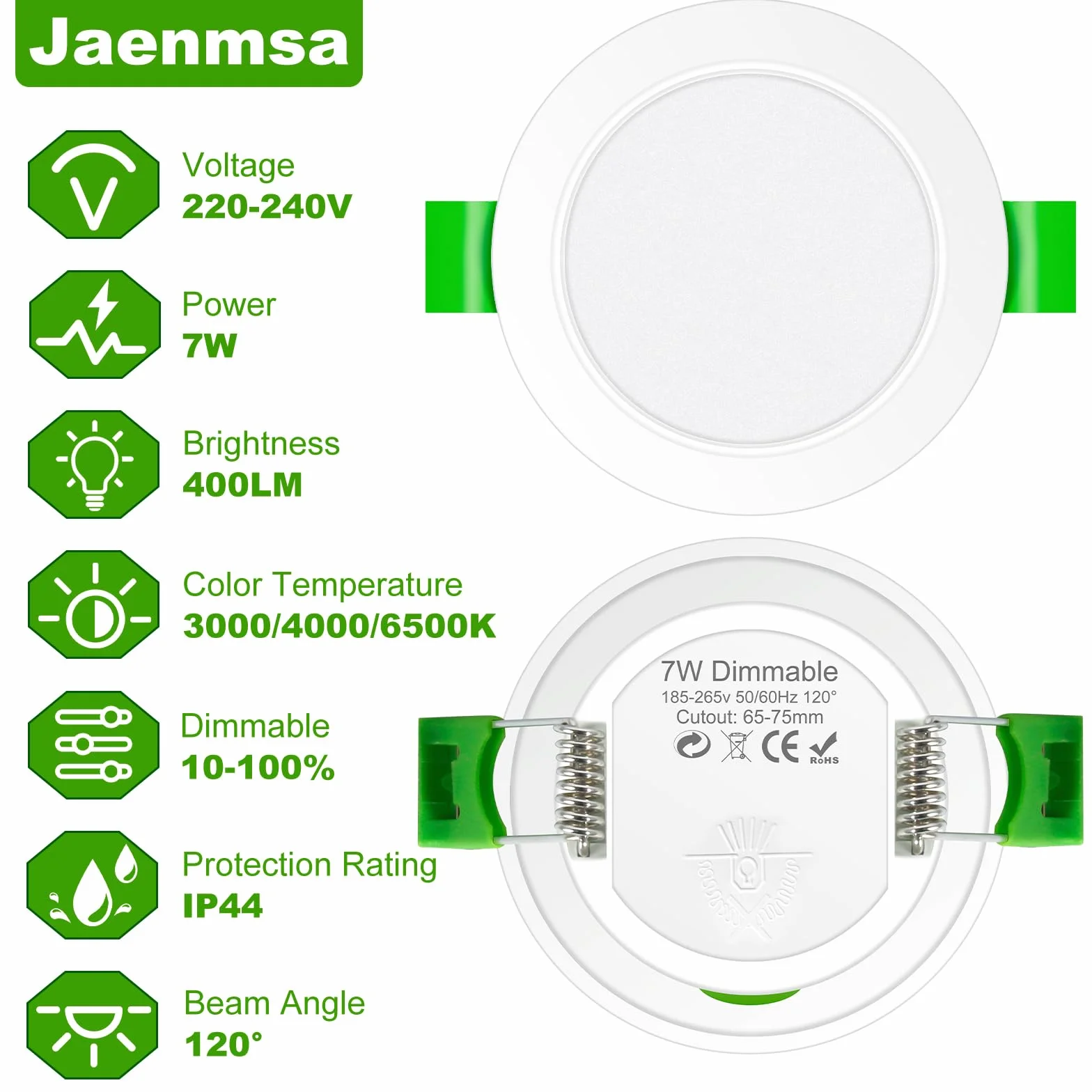 Focos LED Interior Techo 230V 7W Ø 65-75 mm IP44 Regulables Downlight Led Empotrable Blanco 3000K 4000K 6500K 6er
