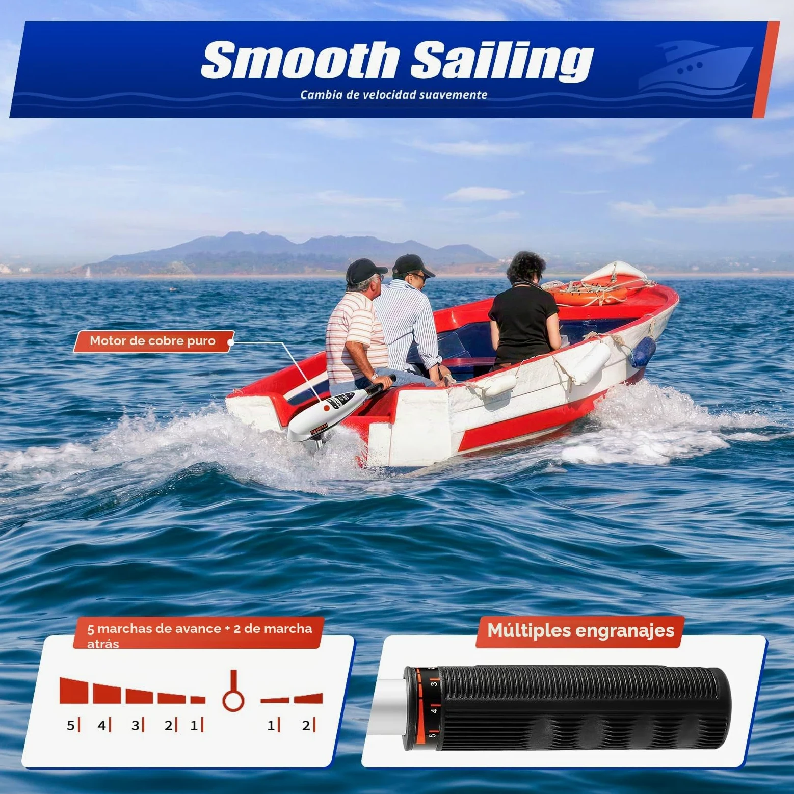 Motor eléctrico de 12 V para botes inflables con 30 kg de fuerza de empuje, 5 marchas hacia adelante y 2 marcha atrás, motor eléctrico, adecuado para kayaks y barcos de pesca de agua dulce y salada